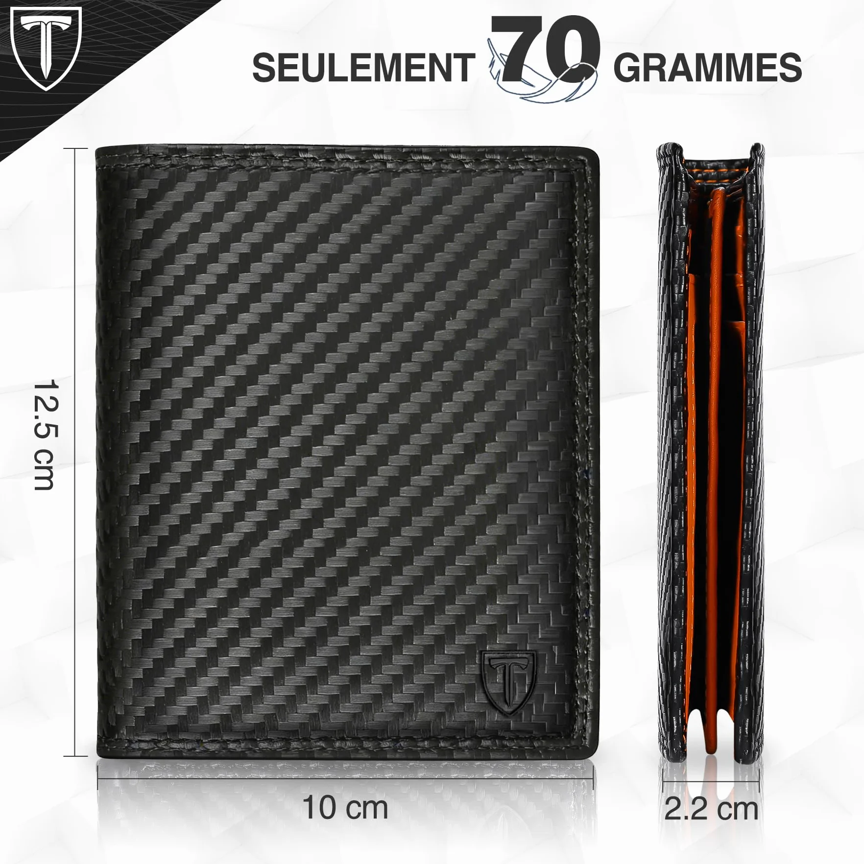 TEEHON Portefeuille Vertical Hommes Cuir Carbone RFID 11 Emplacements 2 Fenêtres Identification