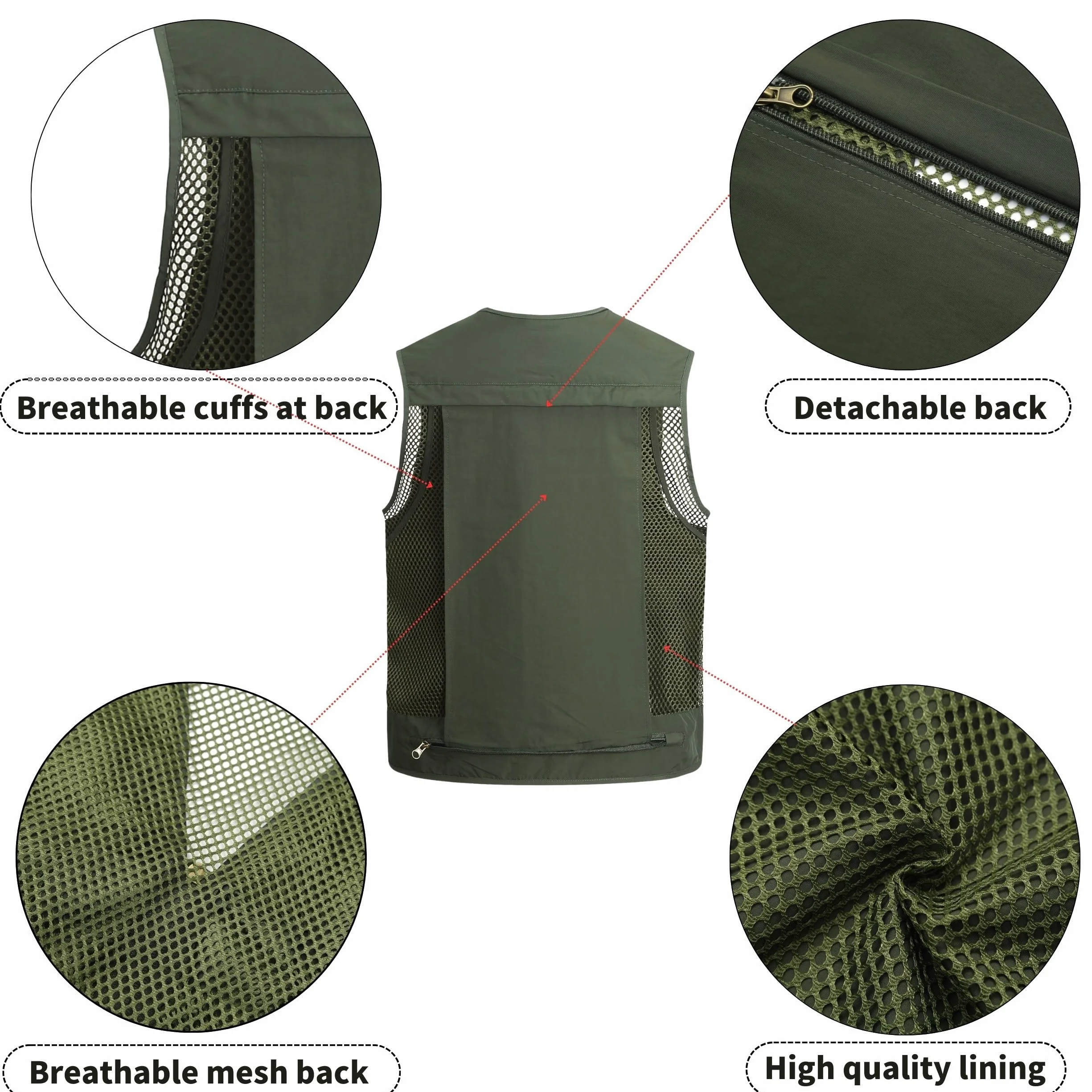 Gilet de pêche Homme Plein air Multi-Poche Séchage Rapide Respirant Sans Manches Camping Chasse Photographie
