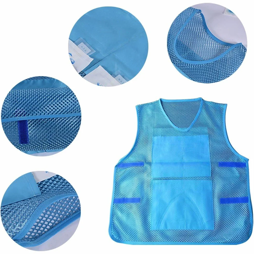 Gilet Rafraîchissant avec 8 Packs de Glace, Gilet de Refroidissement Réglable Imperméable