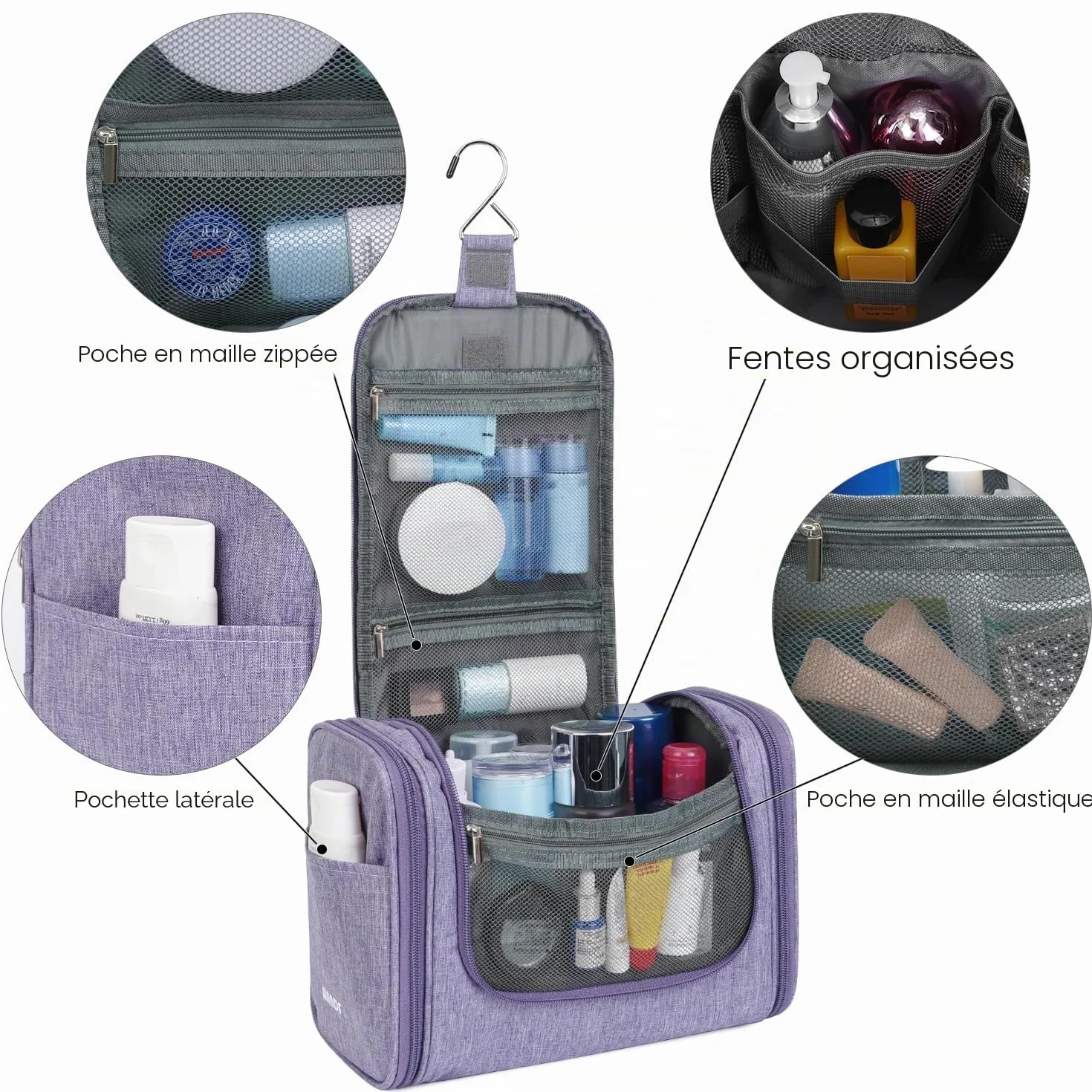 WANDF Grande Trousse de Toilette à Suspendre pour Femme Camping Voyage