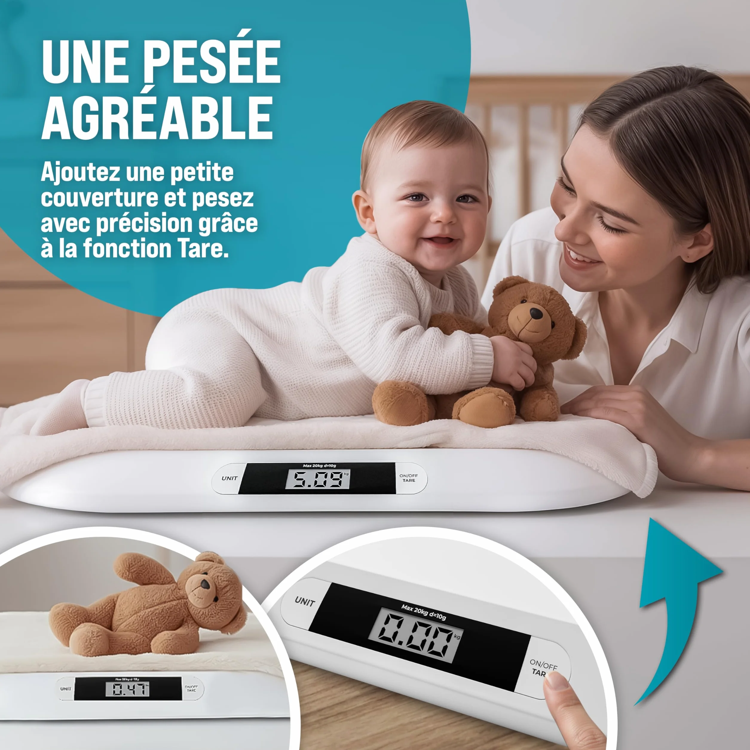 MONZANA Pèse-bébé balance précision 10 gr électrique surface incurvée