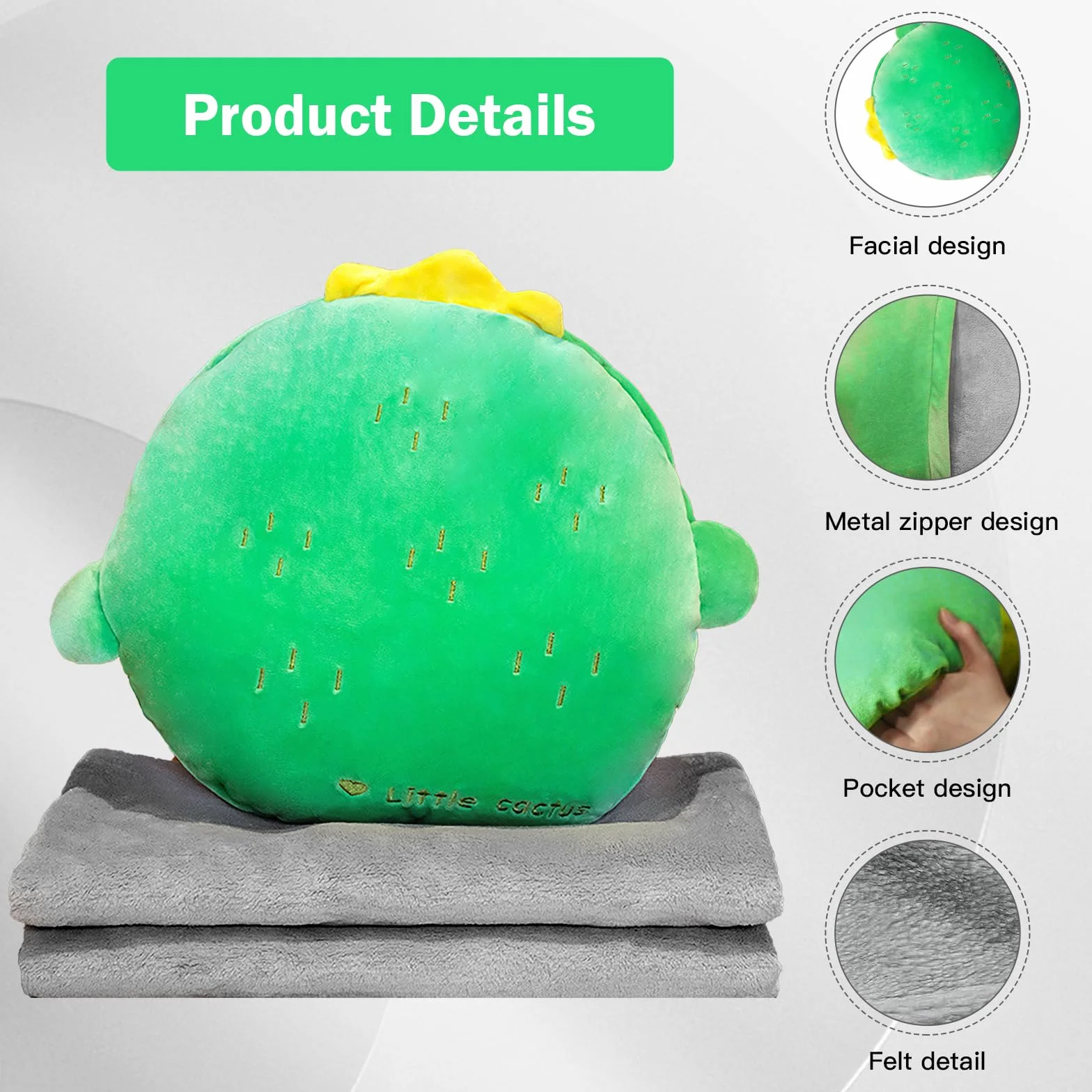 MeYuxg Couverture de Voyage 3 en 1 avec Housse Oreiller Coussin de Dossier Voiture Enfants Adultes Cadeaux Doux Cactus