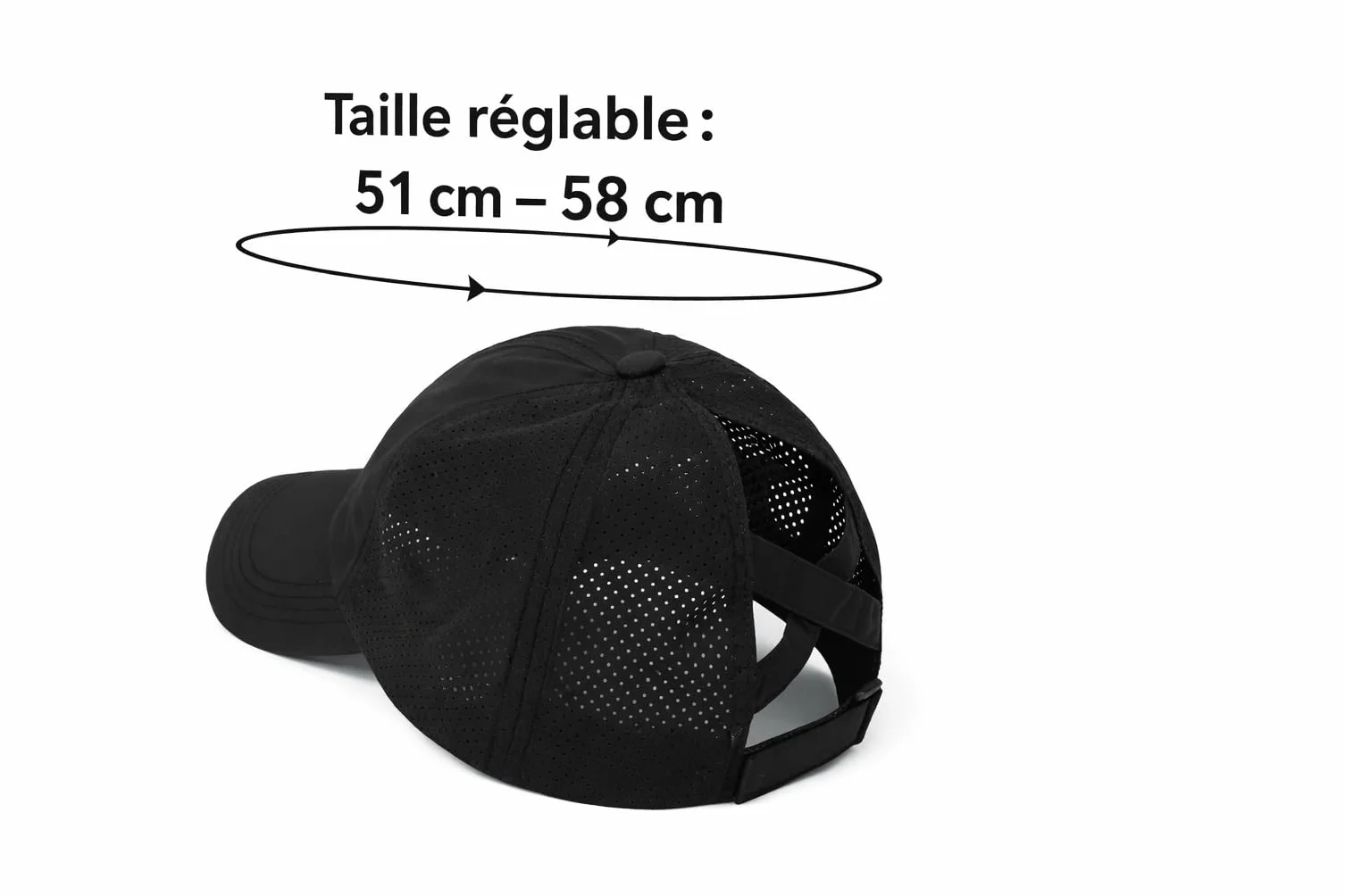 Casquette de Course Femme Noire Maille Séchage Rapide Réglable Sport Légère