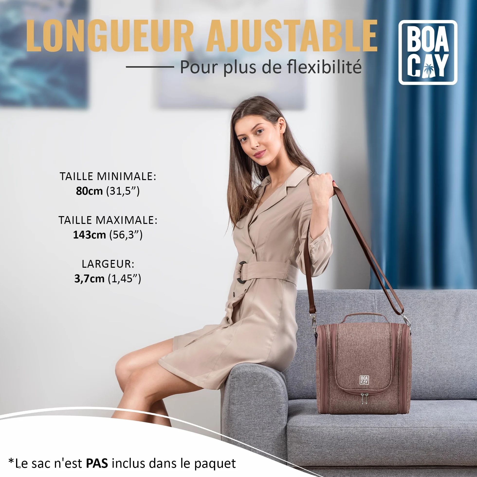 Bandoulière pour Sac 80-143cm Sangle de Rechange Universelle Ajustable
