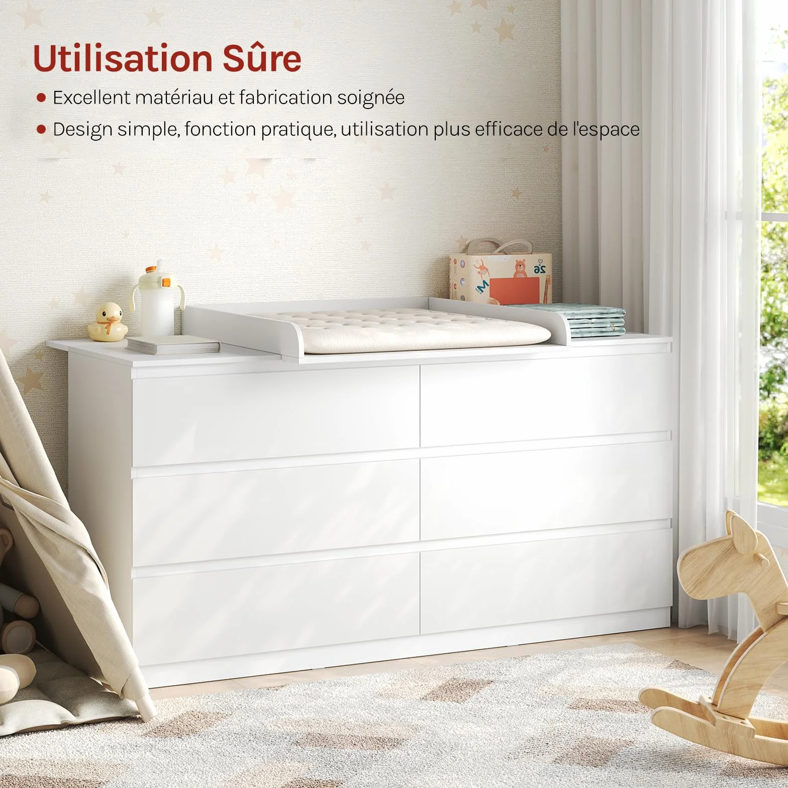 WOLTU Plan à Langer pour Commode, Plateau à Langer Universel, MDF, Blanc, 160 x 80 x 10 cm