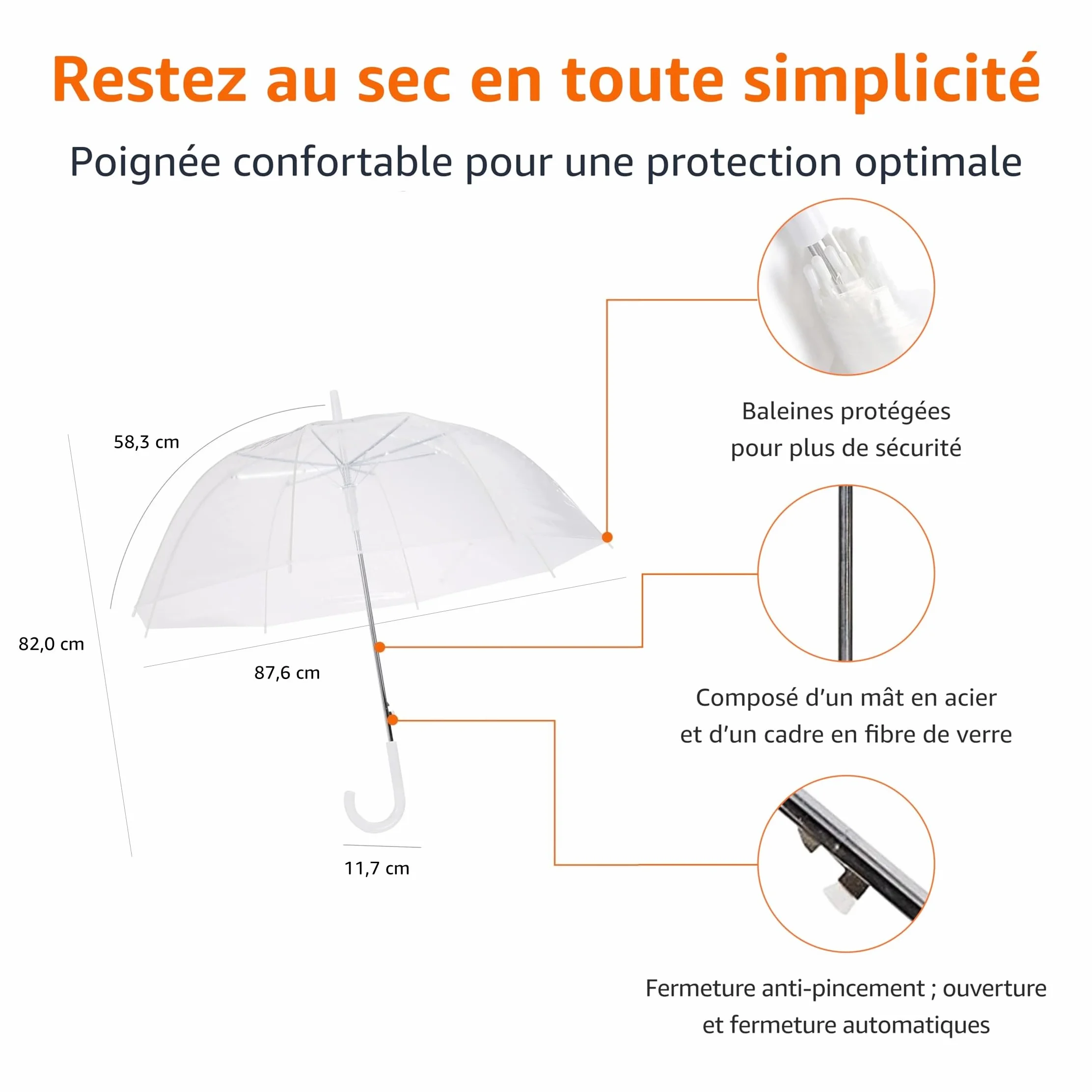 Amazon Basics Parapluie Bulle Octogonale Transparent 34.5 inch