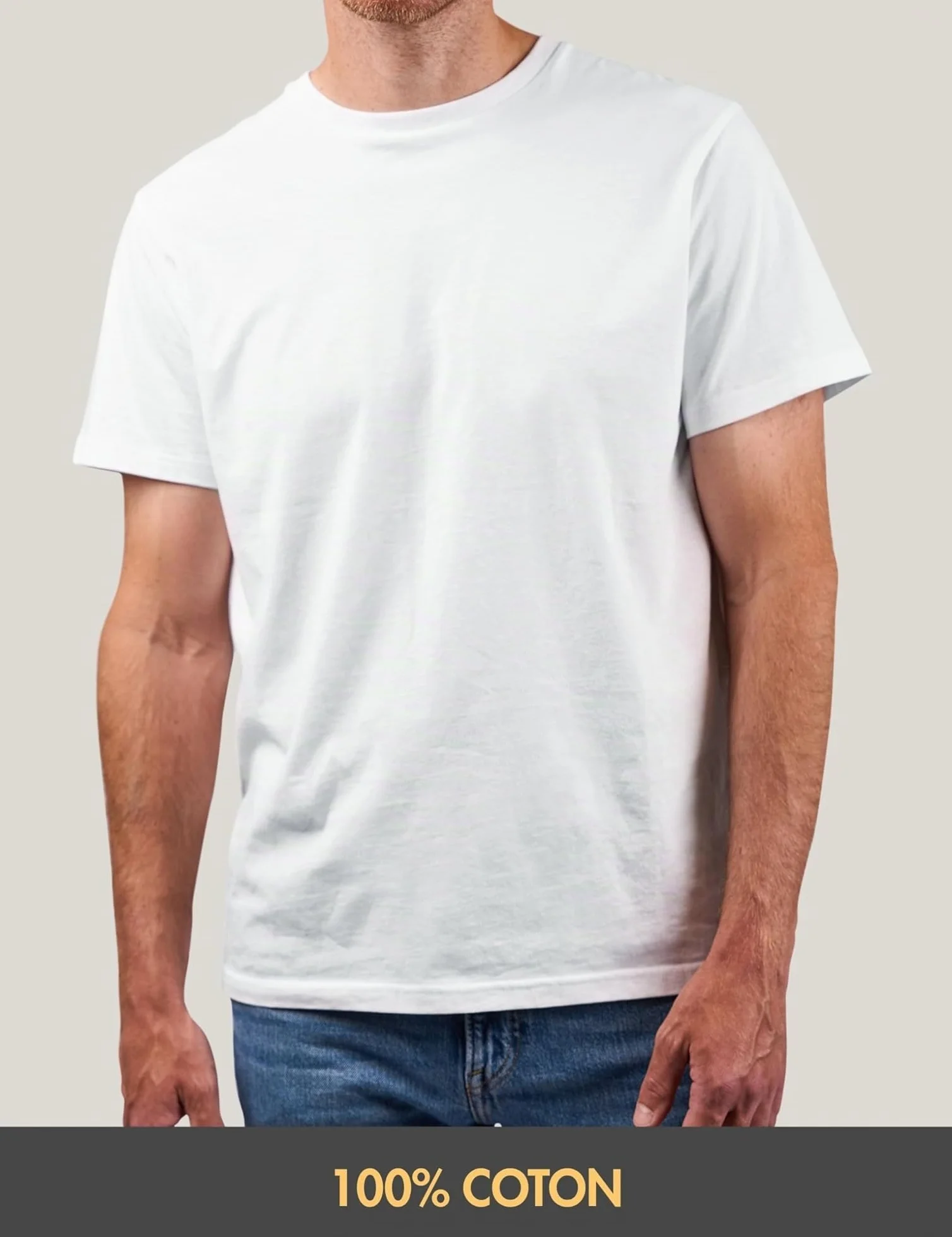Lot de 4 T-Shirts Homme 100% Coton Tailles M à 3XL Blanc Noir Gris Bleu Marine