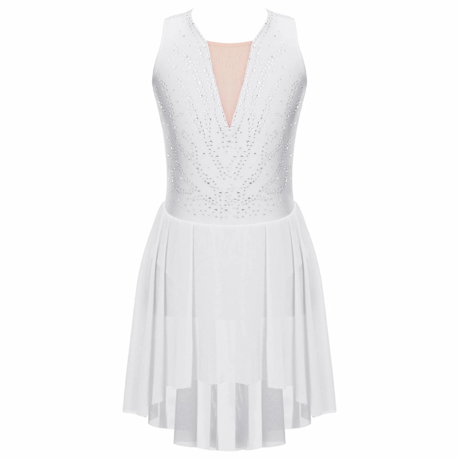 Robe Patinage Artistique Sans Manches Strass Justaucorps Gymnastique Danse Enfant Fille 5-16 Ans