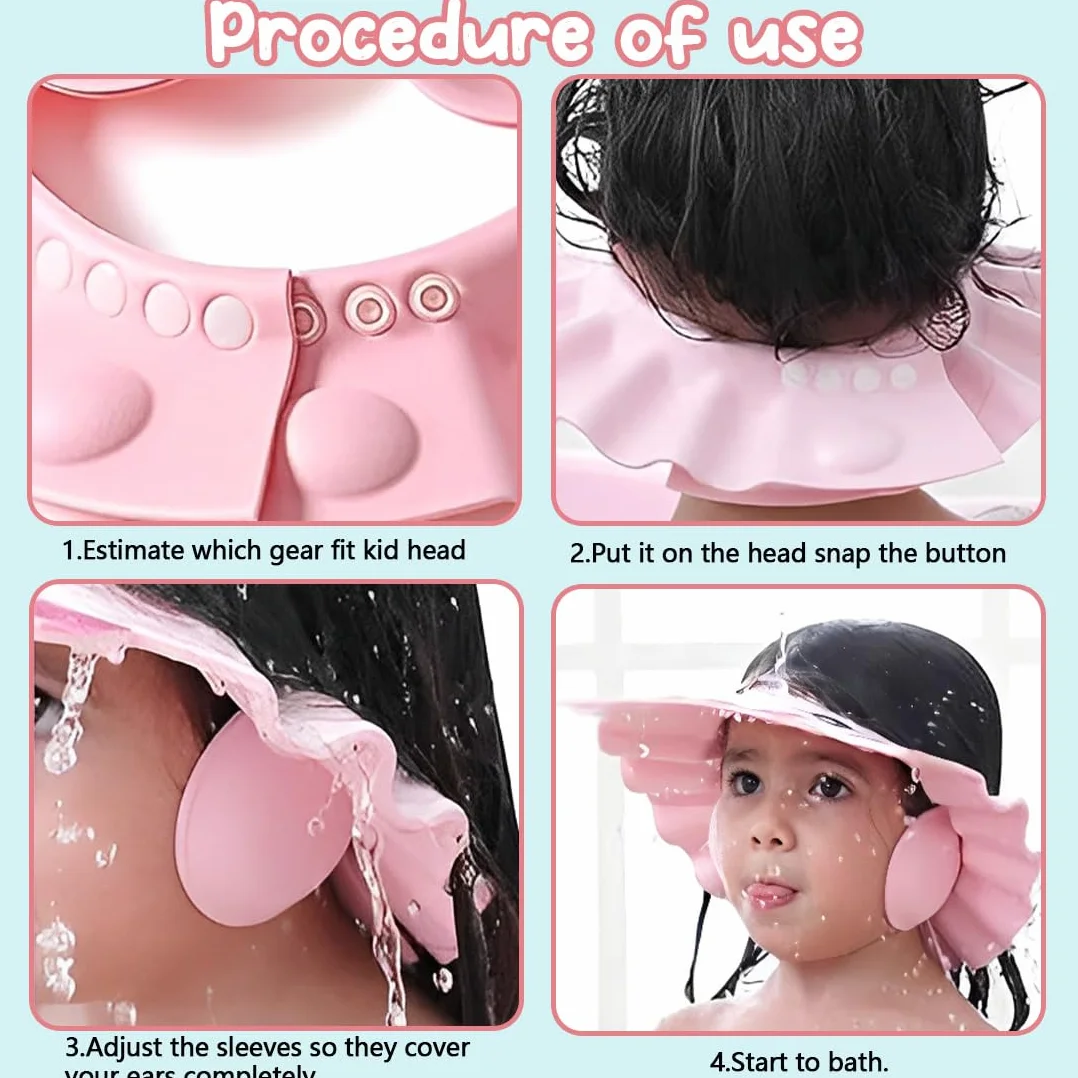 Bonnet de Douche Bébé Réglable Visière Protection Yeux Visage Shampooing Enfants