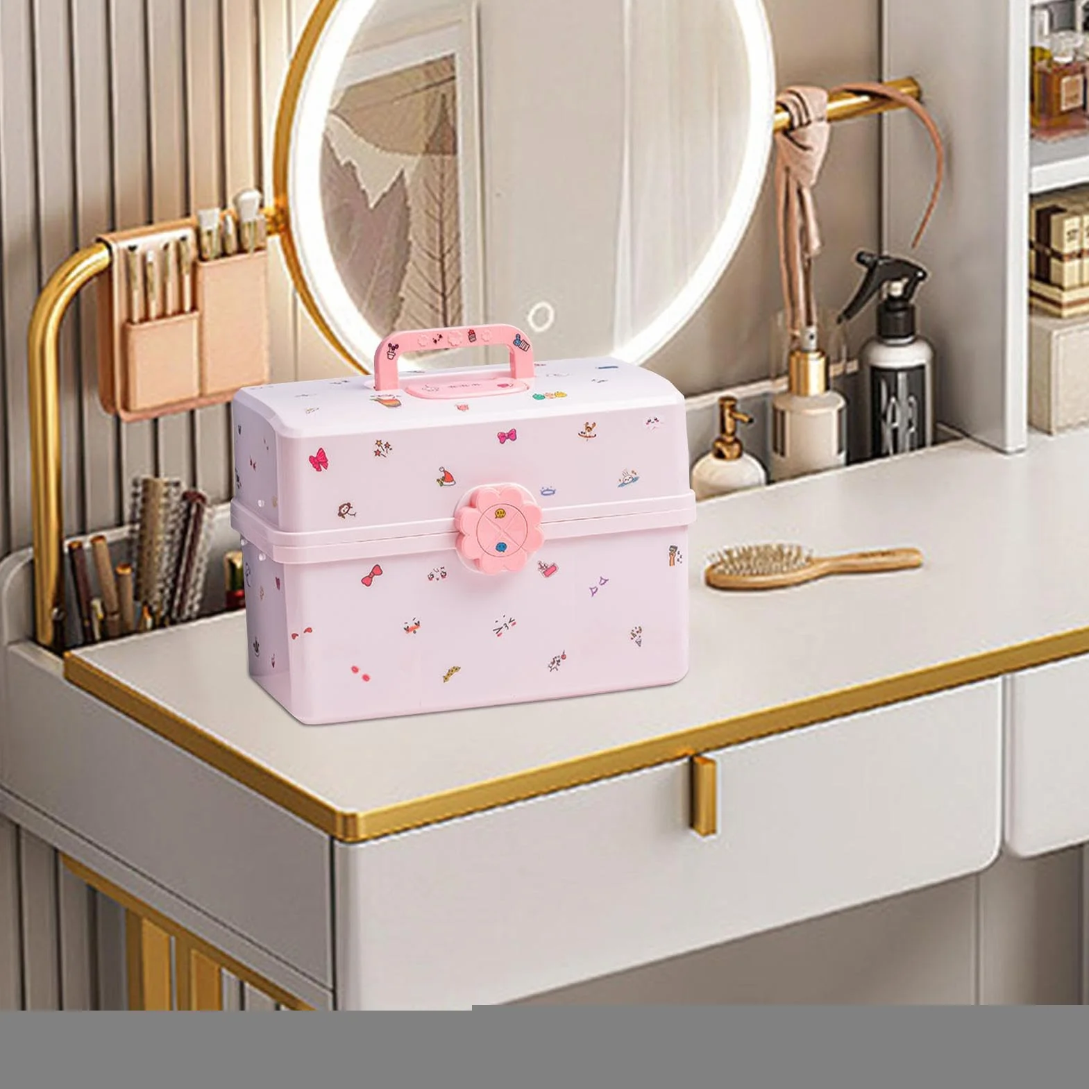 Boîte de rangement pour accessoires de cheveux enfants 3 couches étui à bijoux petite fille