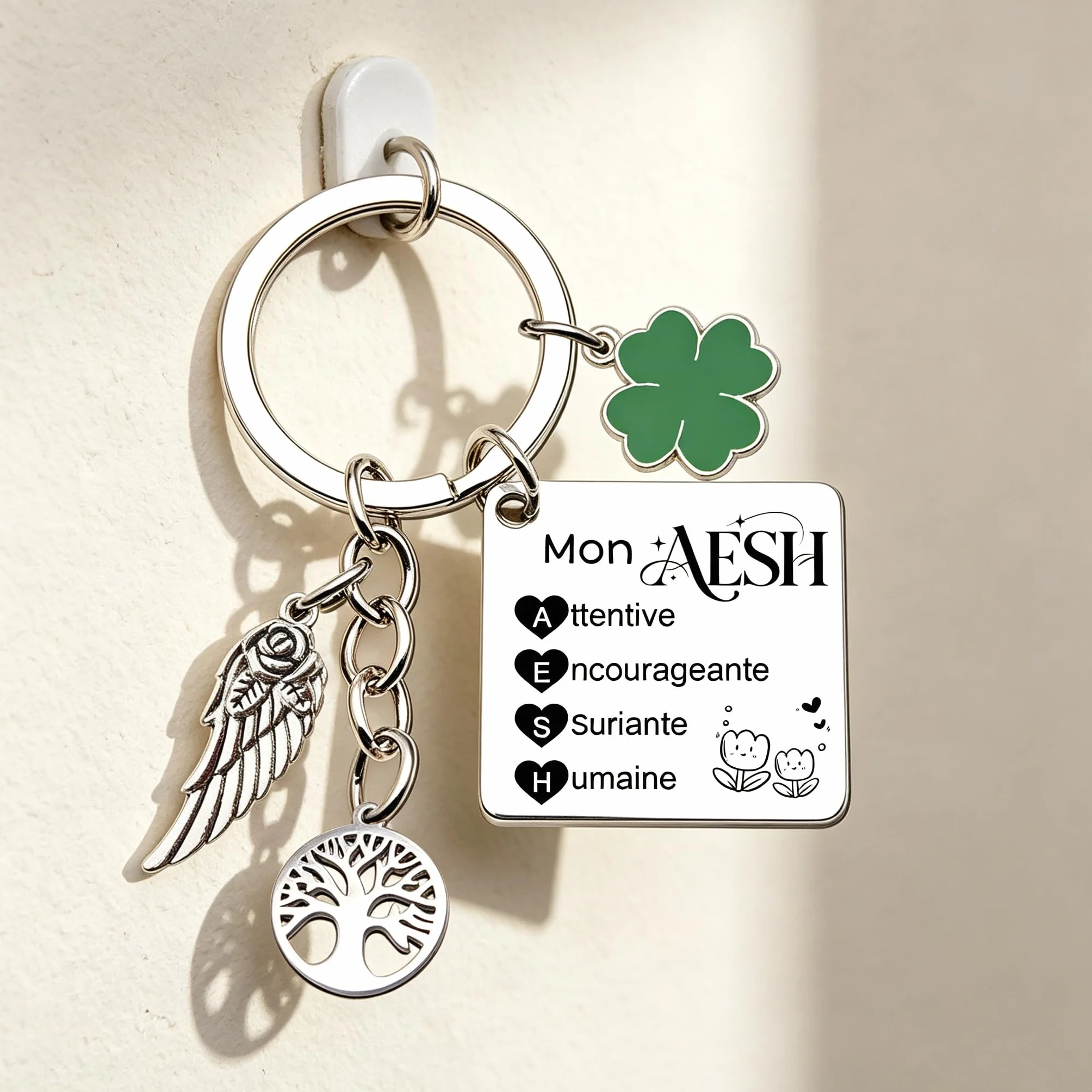 Porte-clés AESH Cadeau Remerciement Personnalisé Fin d'Année Professeur Symbole Amour Bonheur