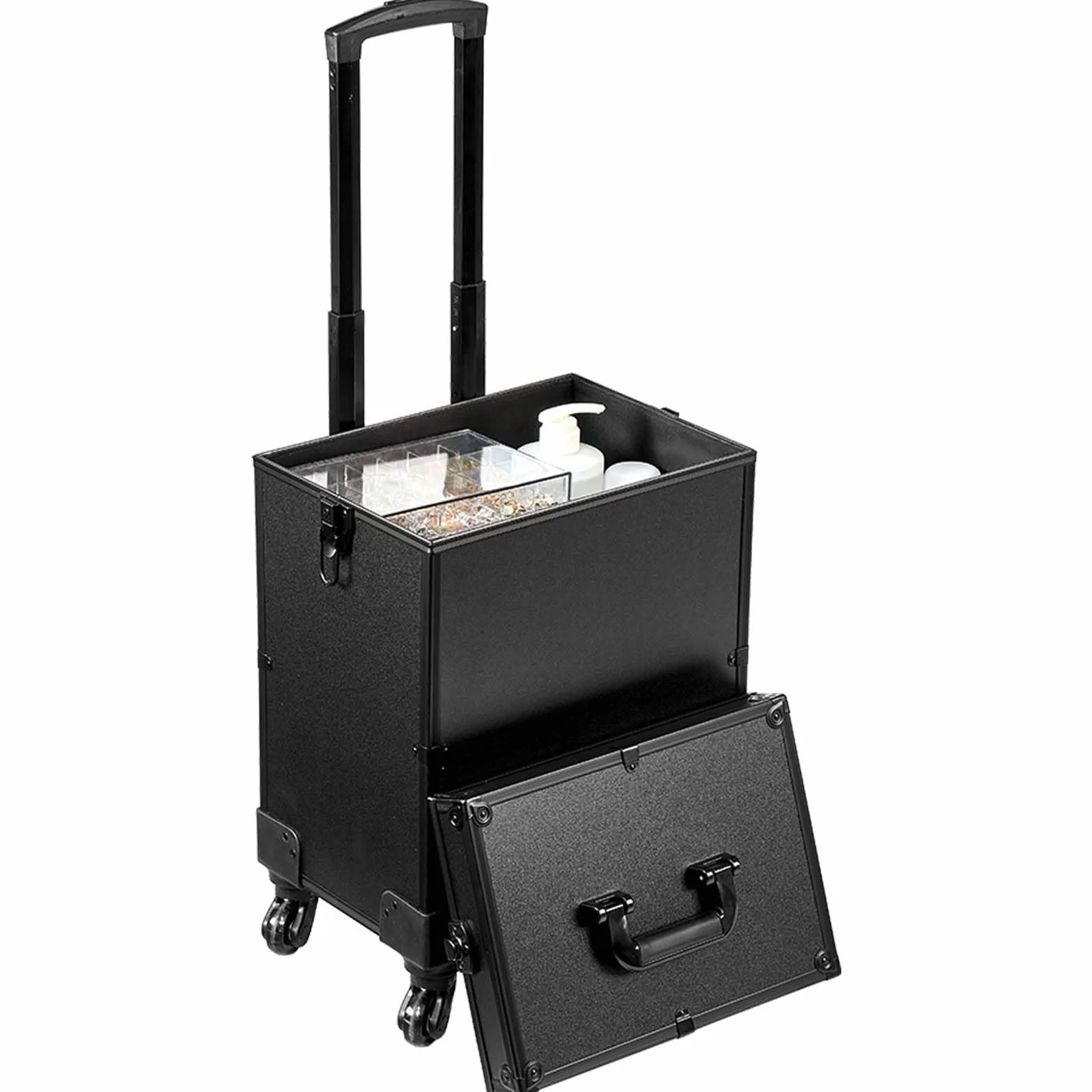VEVOR Mallette de Maquillage à Roulettes 5en1 Valise de Rangement Aluminium Trousse Maquillage Professionnelle Voyage Roues Pivotantes 360° Noir