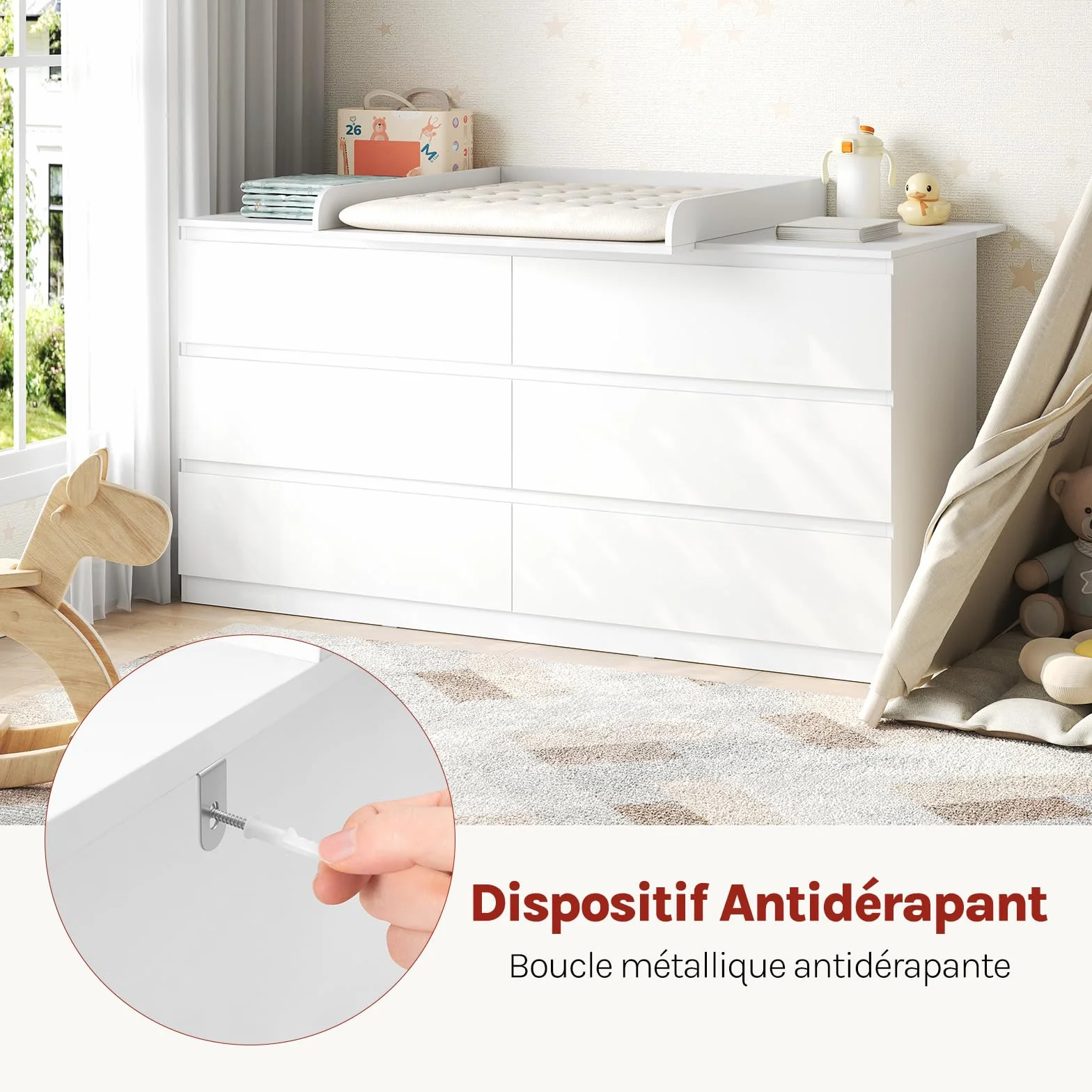 WOLTU Plan à Langer pour Commode, Plateau à Langer Universel, MDF, Blanc, 160 x 80 x 10 cm