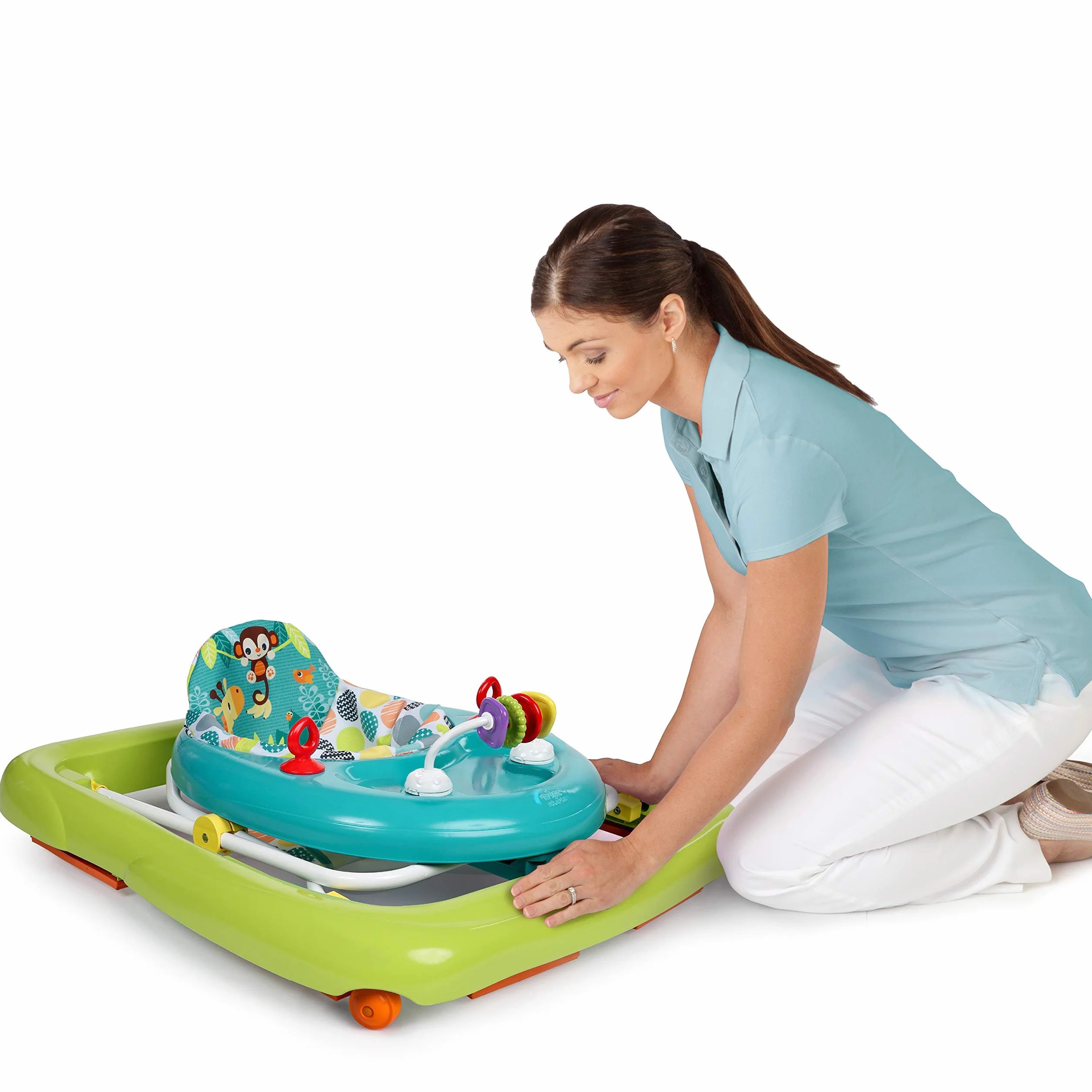 Bright Starts Trotteur Bébé Pliable Giggling Safari Vert/Bleu 6 Mois+