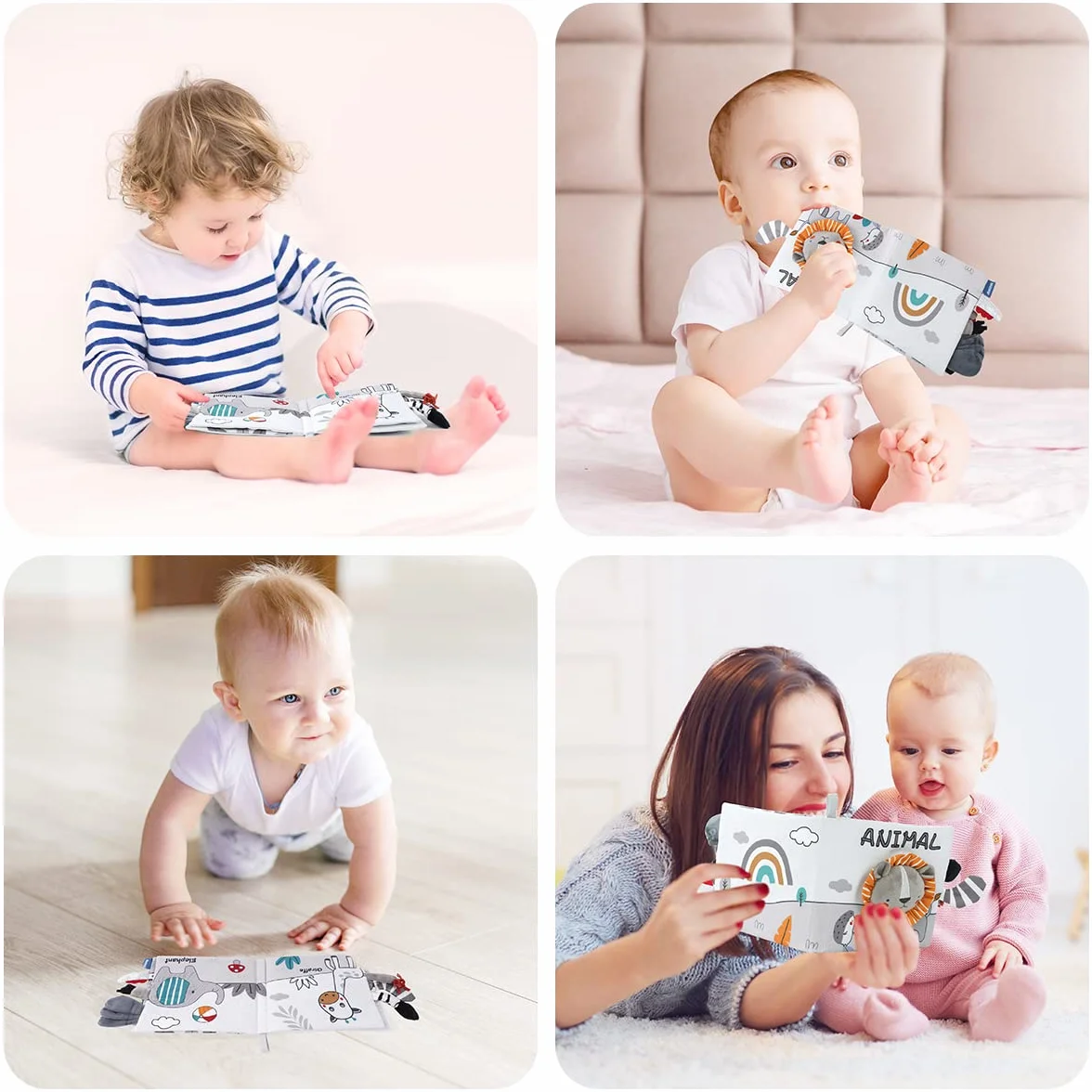Vicloon Livre Tissu Bébé Eveil, Jouet Educatif avec Animaux (lion)