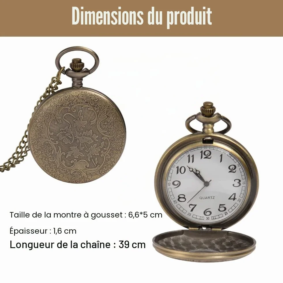 Vicloon Montre de Poche Vintage Quartz Chaîne Homme Chiffres Romains Alliage
