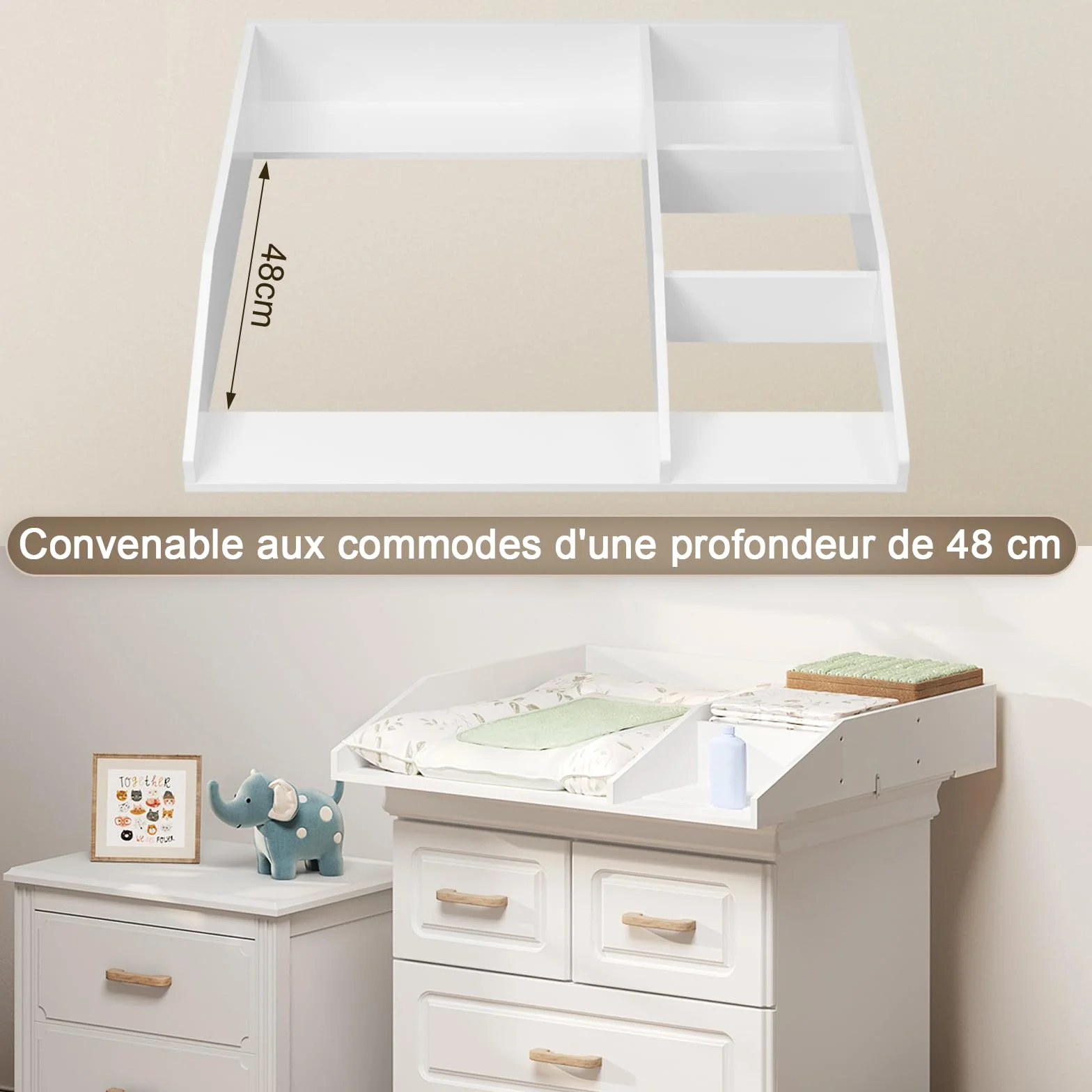 WOLTU Plan à langer amovible MDF 80x74,5x13,5 cm Blanc