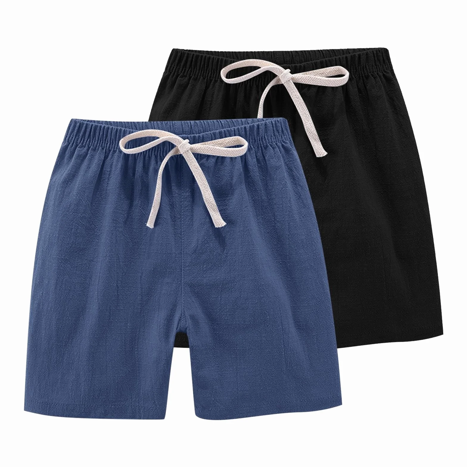 Short de sport en coton et lin pour enfants - Pantalon de plage avec cordon de serrage - Taille élastique respirant