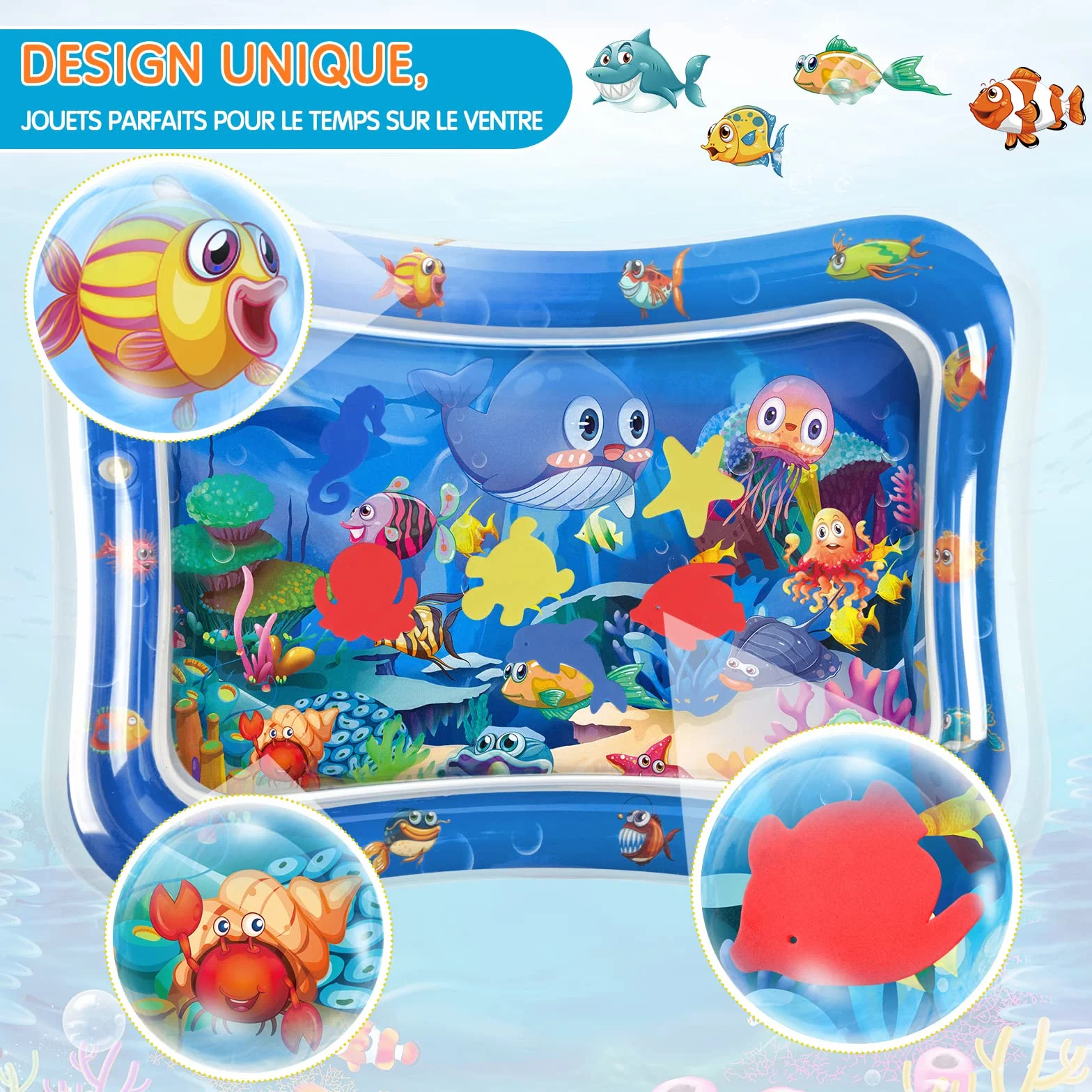 Infinno Gonflable Tummy Time Mat Tapis de jeu d'eau pour bébé 3 6 9 mois