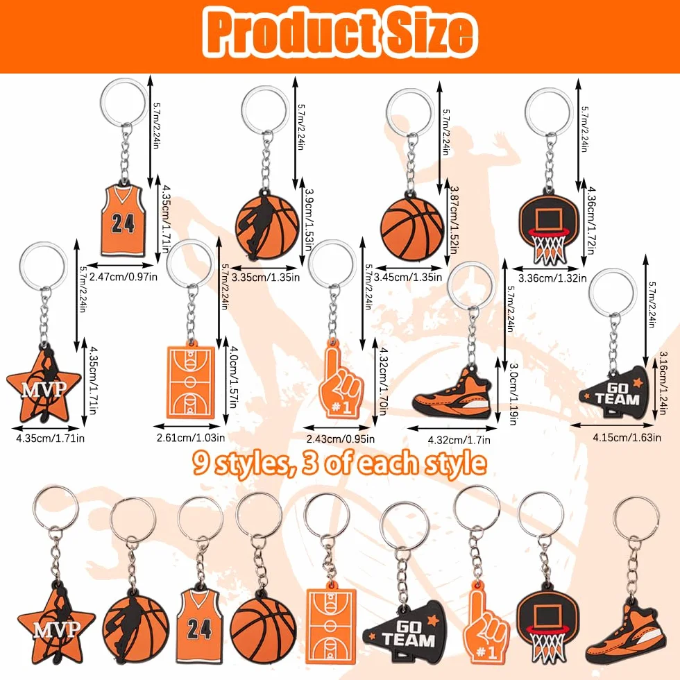 Porte-Clés Basketball 27 Pièces PVC Cadeau Anniversaire Garçon Hommes Femmes Enfants