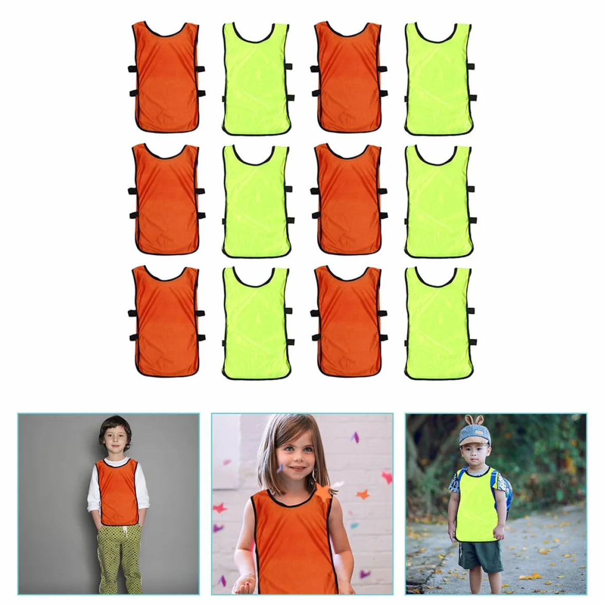 Lot de 12 Chasubles d'Entraînement Orange et Vert Fluo, Gilets de Sport Respirants pour Football, Basketball et Plein Air