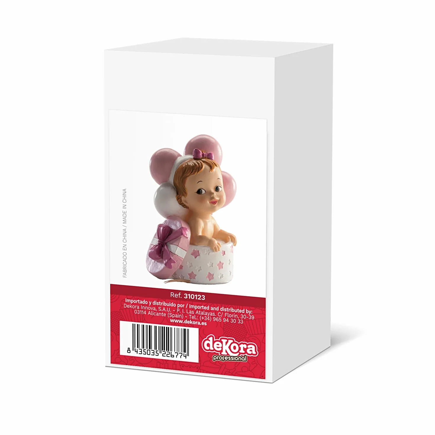 Figurine en résine Décoration Baptême Fille 10,5 cm Cake Topper Bébé avec Cadeau et Ballons