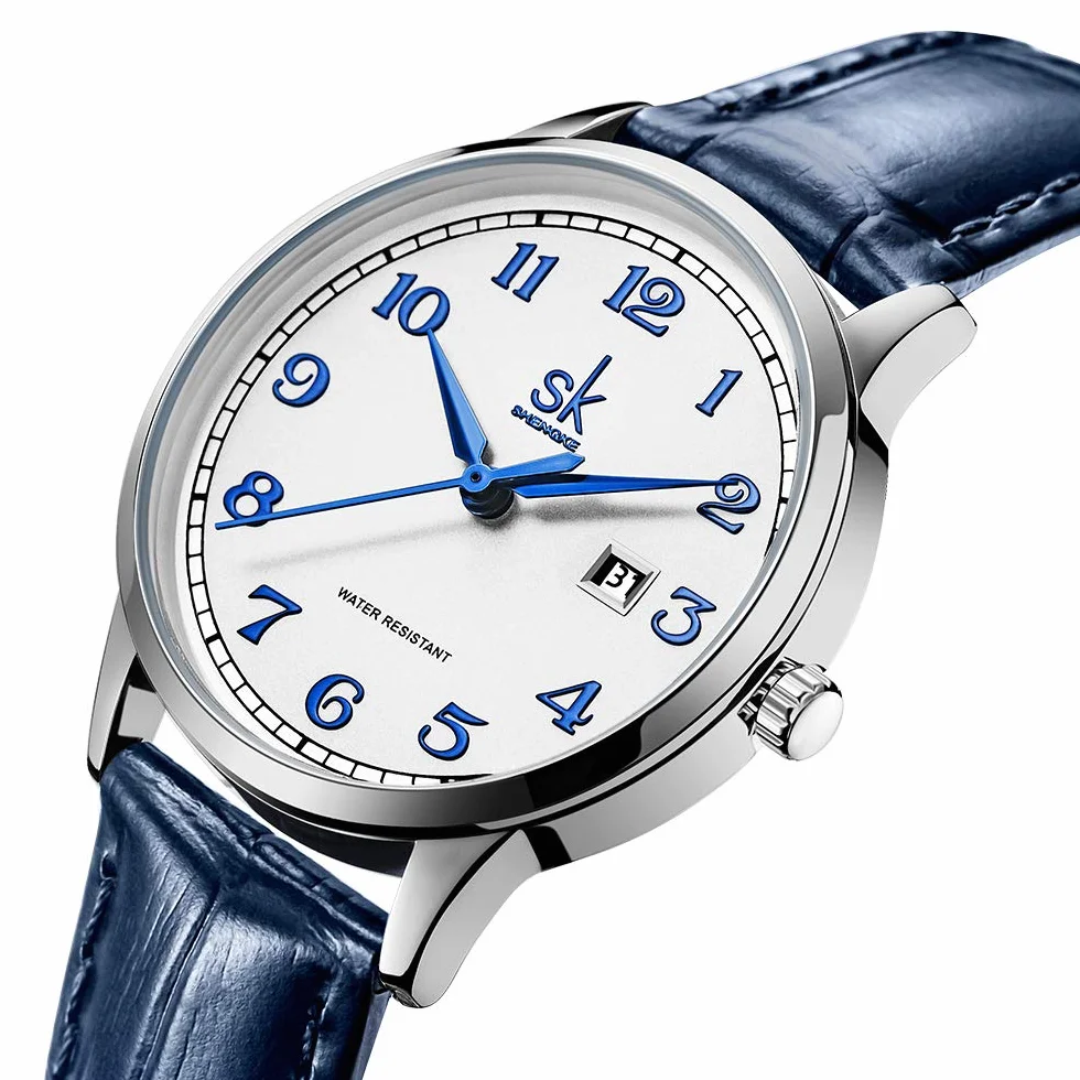 SHENGKE Montres Femme Acier Inoxydable Bracelet Cuir véritable Classique