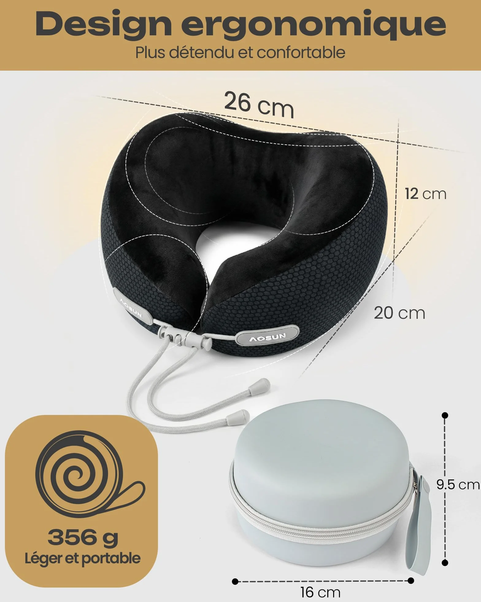 Aosun Coussin de Nuque de Voyage 4 en 1 avec Masque et Bouchon, Mousse à mémoire de Forme, Appui-Nuque Doux pour Dormir