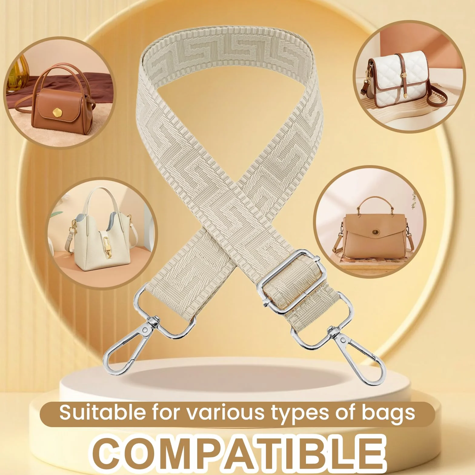 Sangle Sac Bandoulière Réglable Large pour Sac à Main Femme Beige
