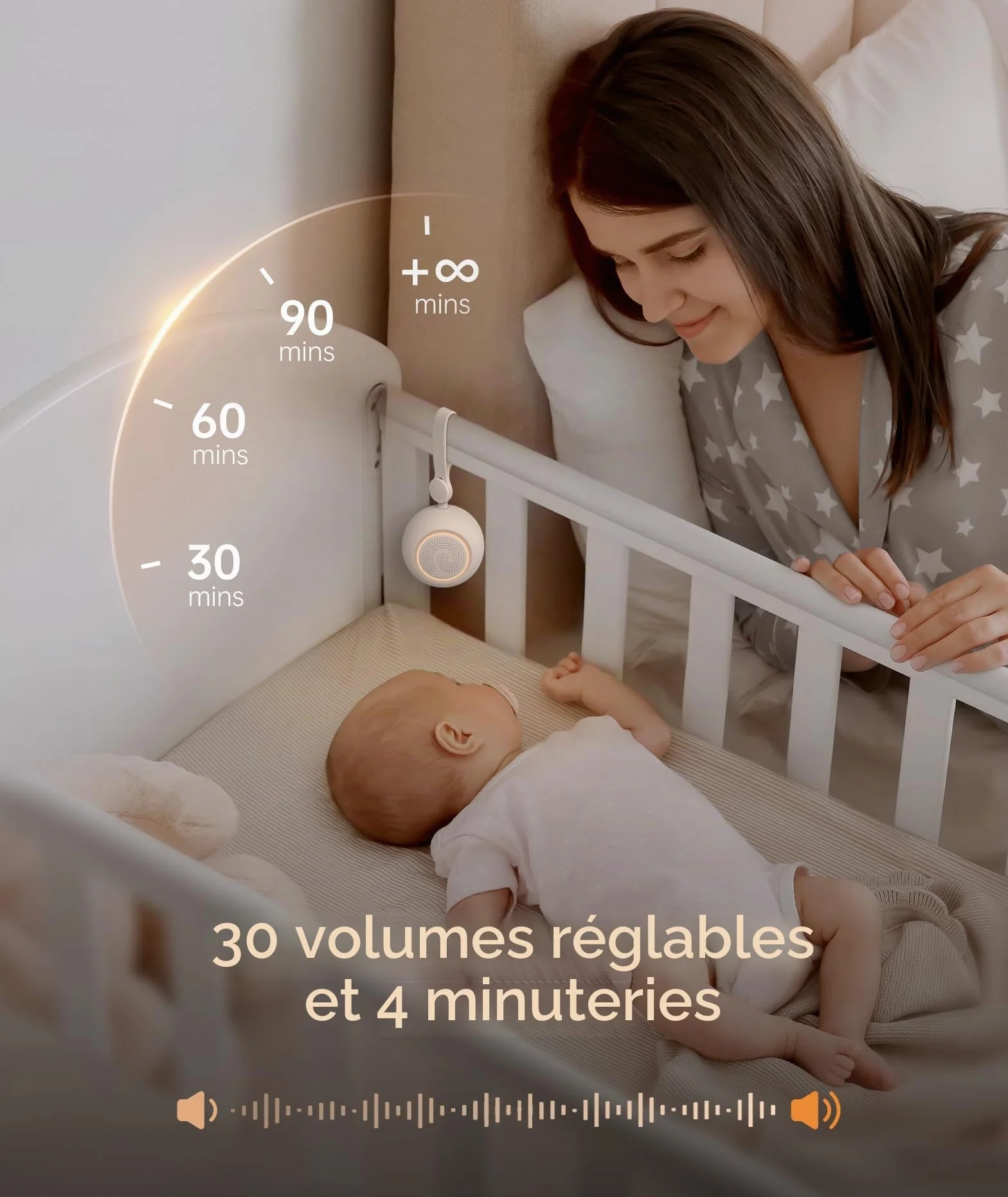 Dreamegg Sleep Lite 1 Machine à Bruit Blanc Bebe Portable 19 Sons Relaxant Veilleuse USB-C Rechargeable 30 Volume 4 Minuterie Sonothérapie