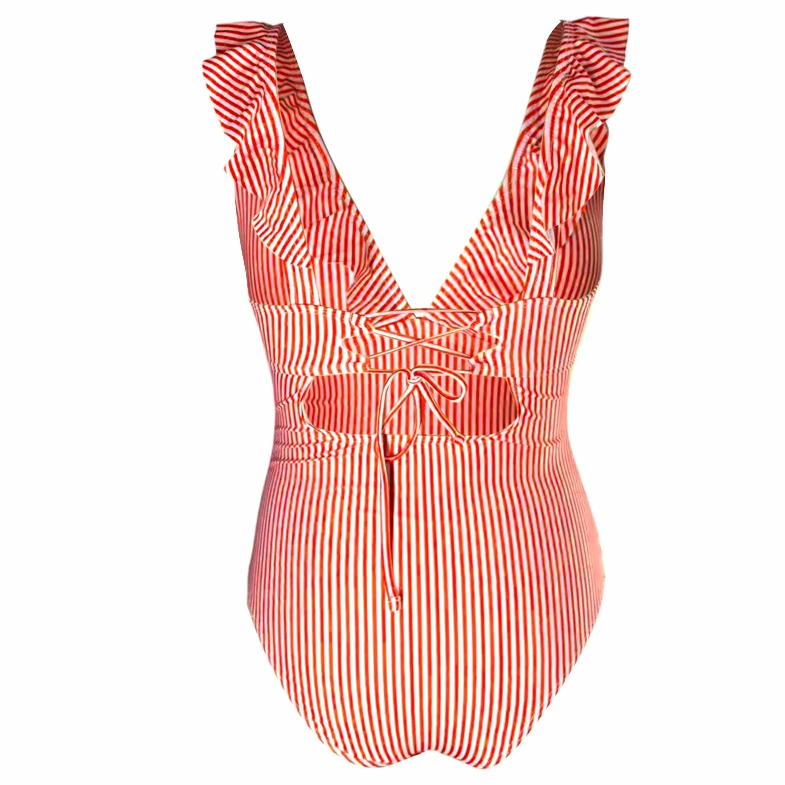 Maillot de Bain Grossesse 1 Pièce Rayé à Nouer dans le Dos avec Volants pour Plage et Piscines