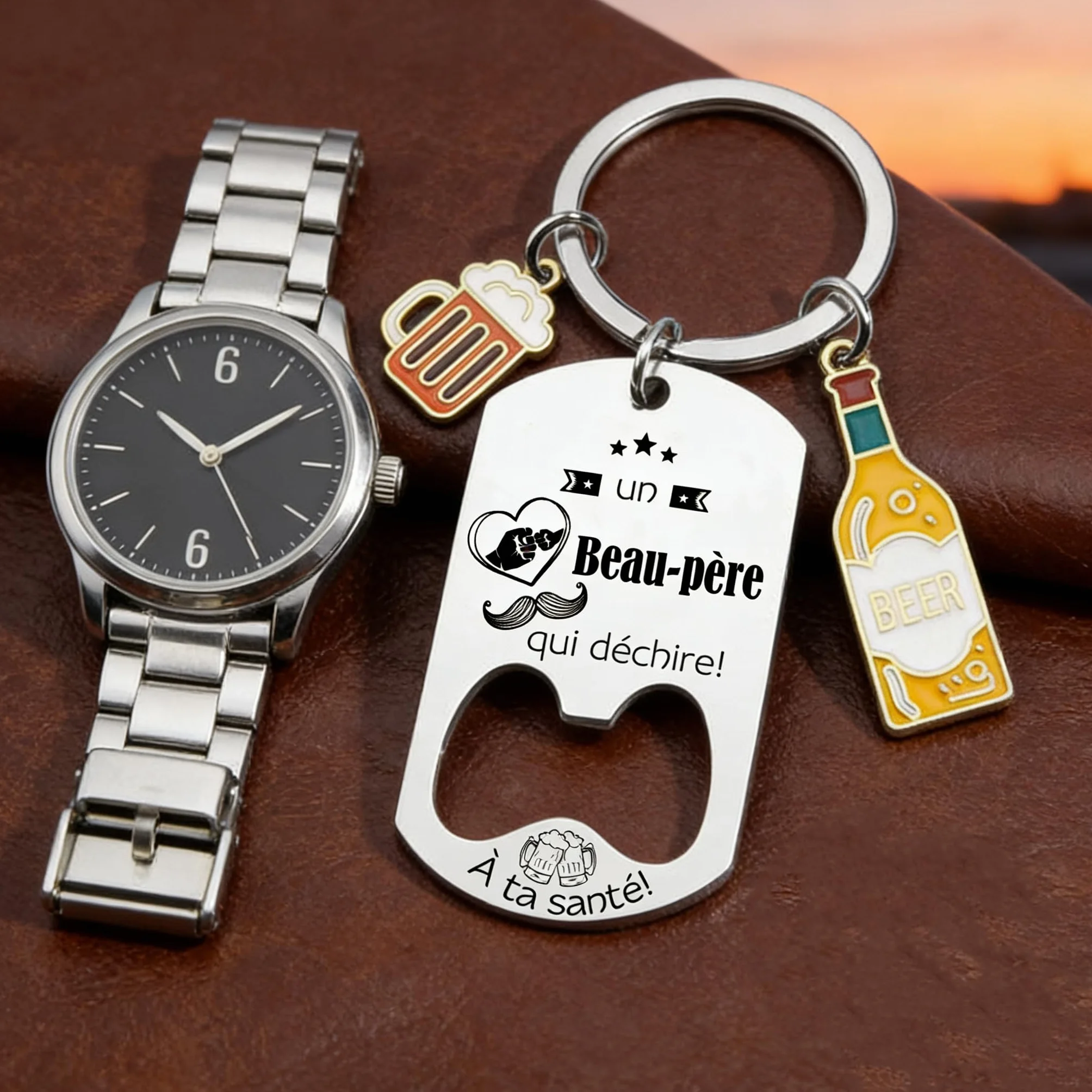 Porte-Clés Décapsuleur Personnalisé Cadeau Beau Père - Idée Cadeau Unique pour Papa Noël Anniversaire Fête des Pères