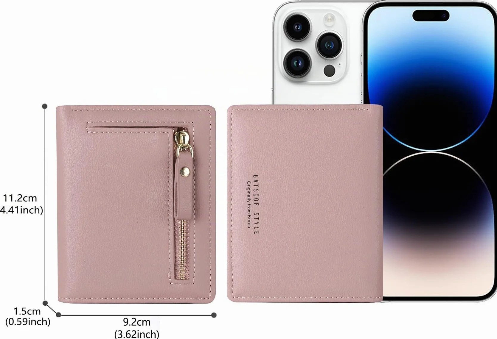 Portefeuille Femme Cuir Petit Porte Monnaie Slim avec Fermeture éclair Rose foncé