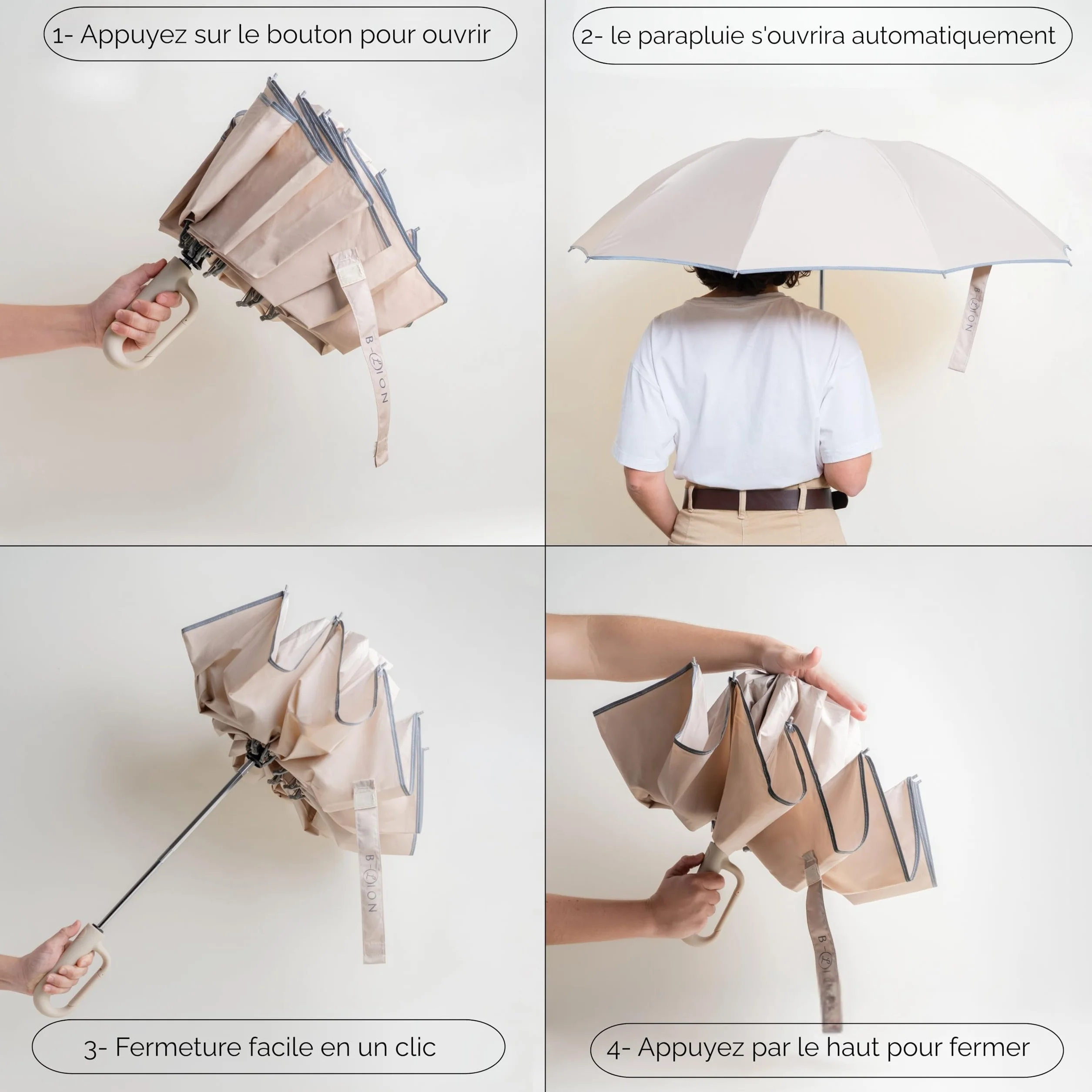 B-LION Parapluie Pliant Inversé 10 Baleines Renforcées Bande Réfléchissante Automatique Coupe-Vent Poignée Clip