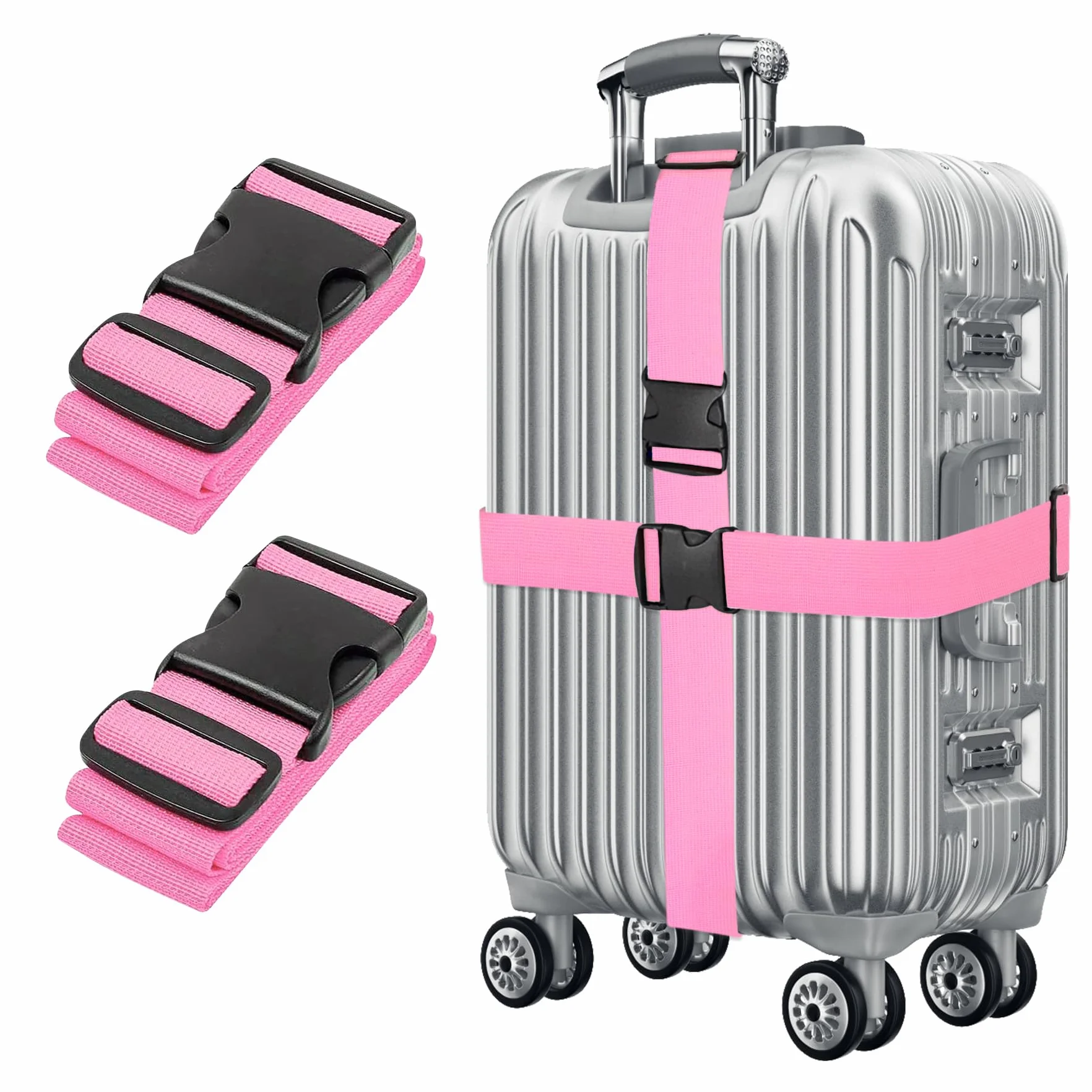 Sangles de Bagage Réglables avec Boucle Ceinture Élastique Valise Croisée Voyage Lanière 2 Pièces (Rose)