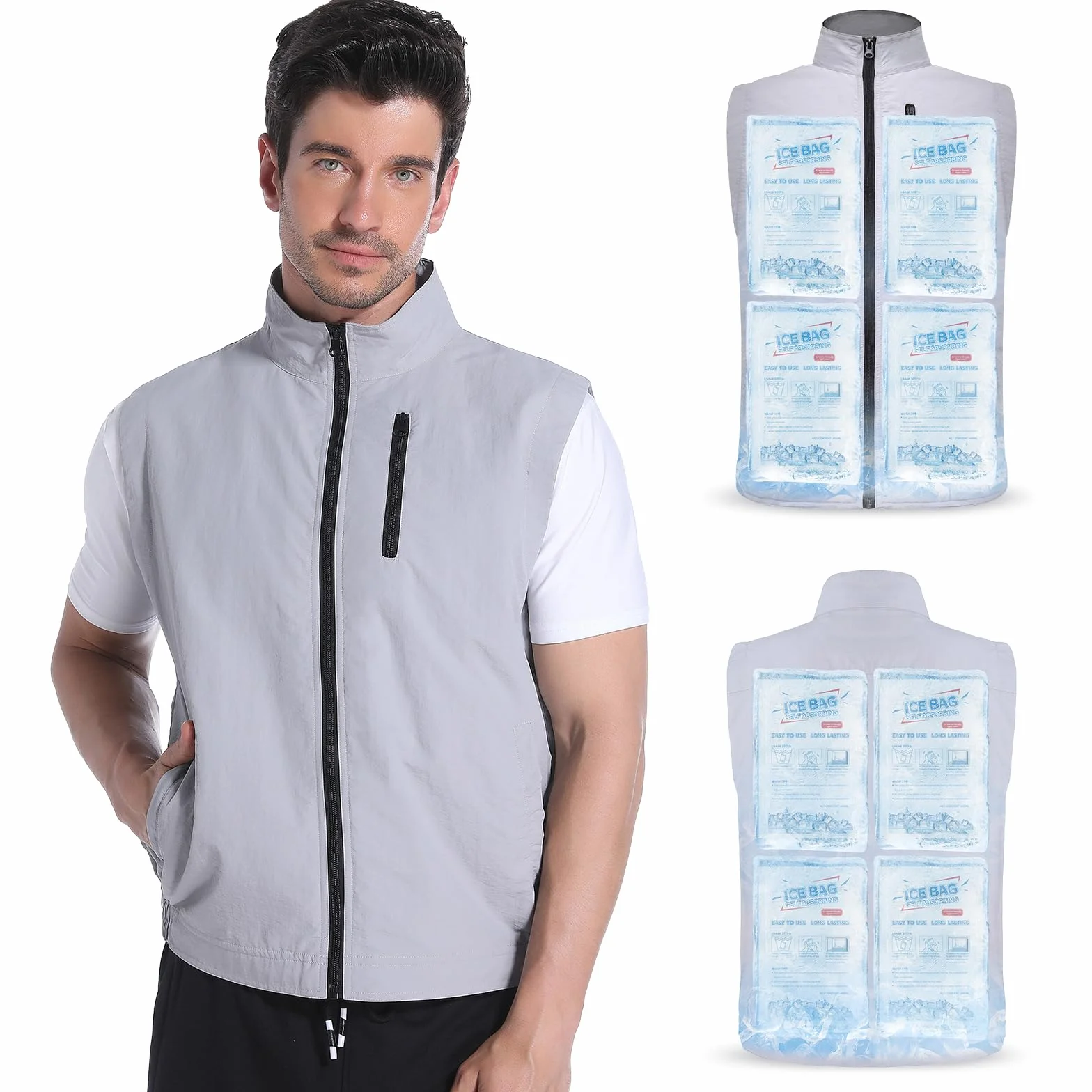 FERNIDA Gilet Rafraîchissant 24 Sacs de Glace Nylon Vêtements Frais Cyclisme Pêche Chasse Travail