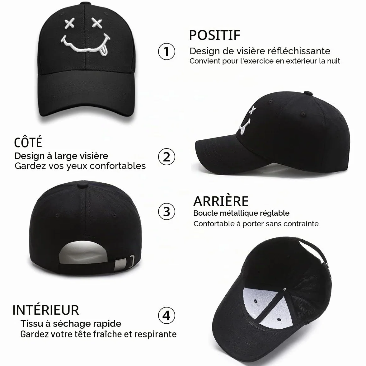 Casquette Baseball Enwokran Respirante Légère Réglable Unisexe Brodée Coton Anti-Soleil Sourire Hip Hop Sport Outdoor