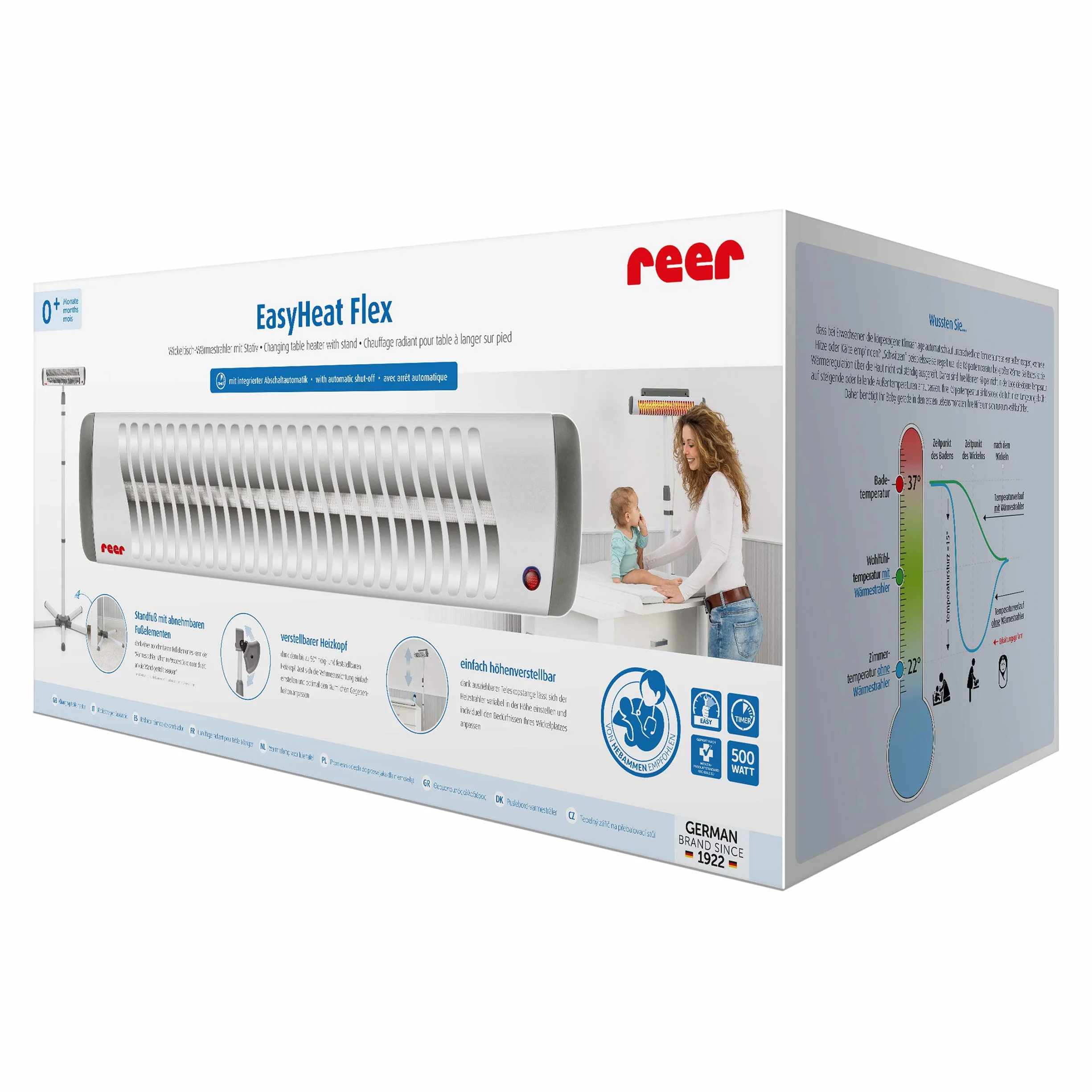 Reer chauffe-table à langer EasyHeat Flex, lampe chauffante bébé 230V/500W blanc