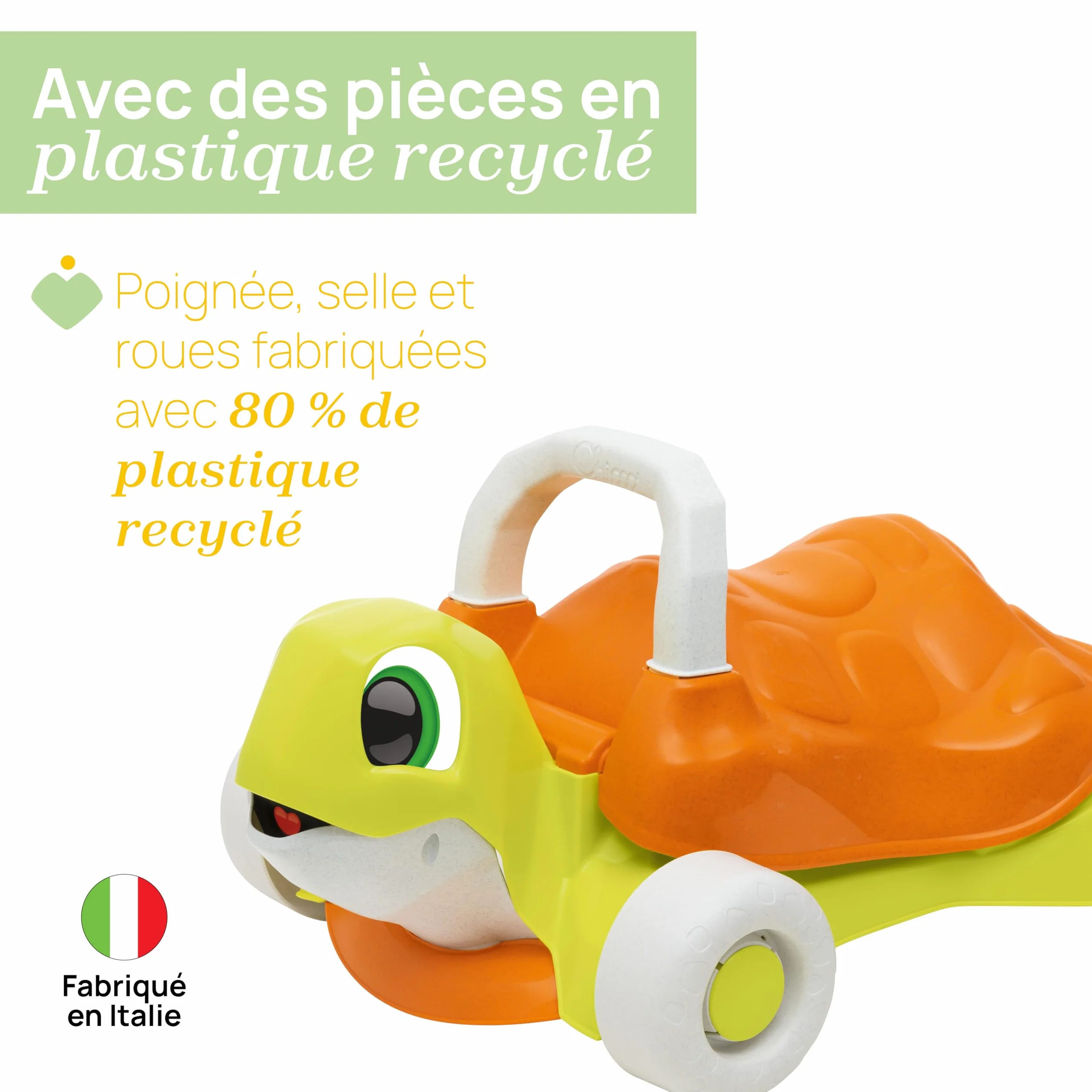 Chicco Tortue Aide à la Marche 2en1 Eco + Trotteur Porteur Plastique Recyclé Fabriqué Italie 9-36 Mois
