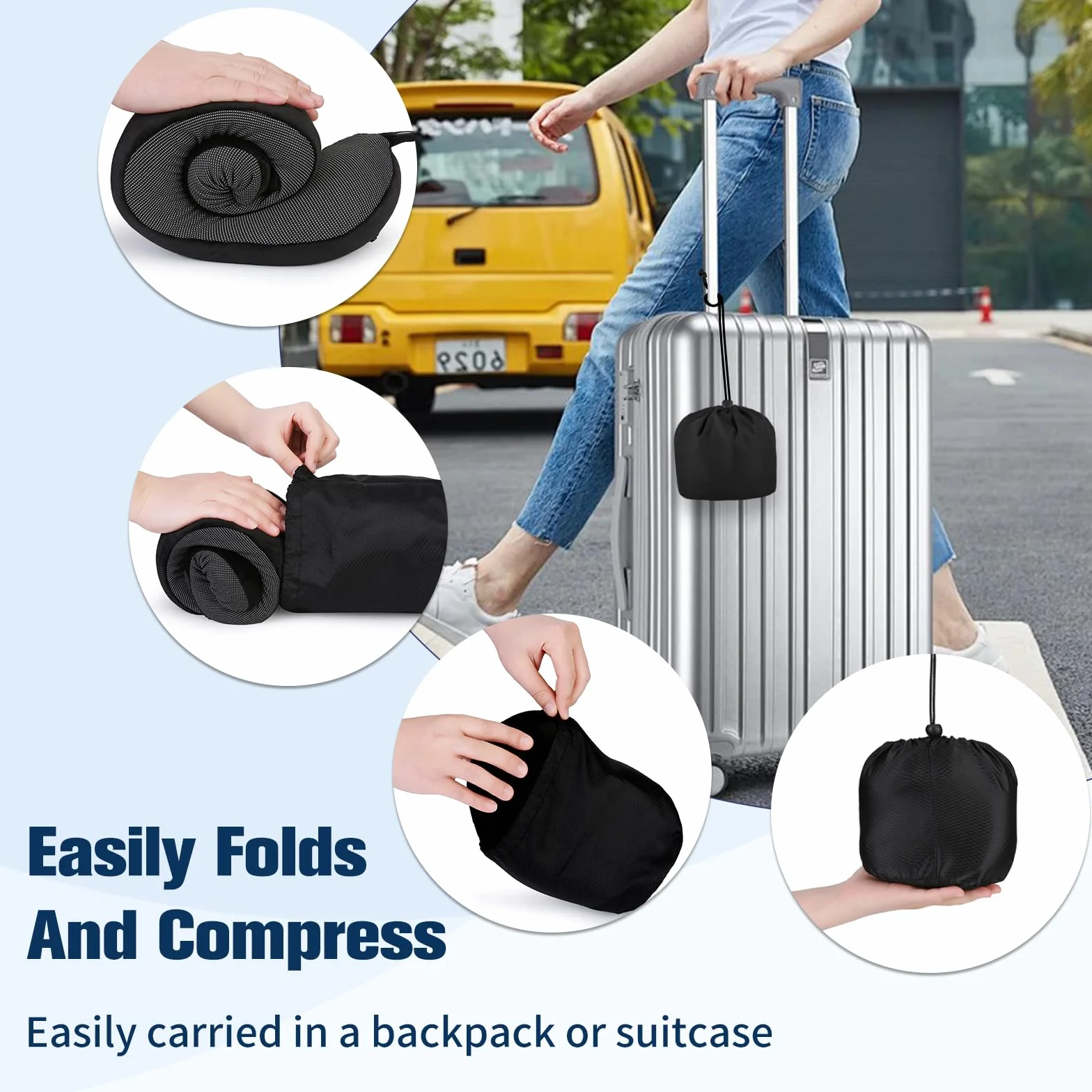 Cirorld Oreiller de Voyage en Mousse à Mémoire de Forme, Coussin de Nuque Ergonomique Réglable et Compact pour Adultes