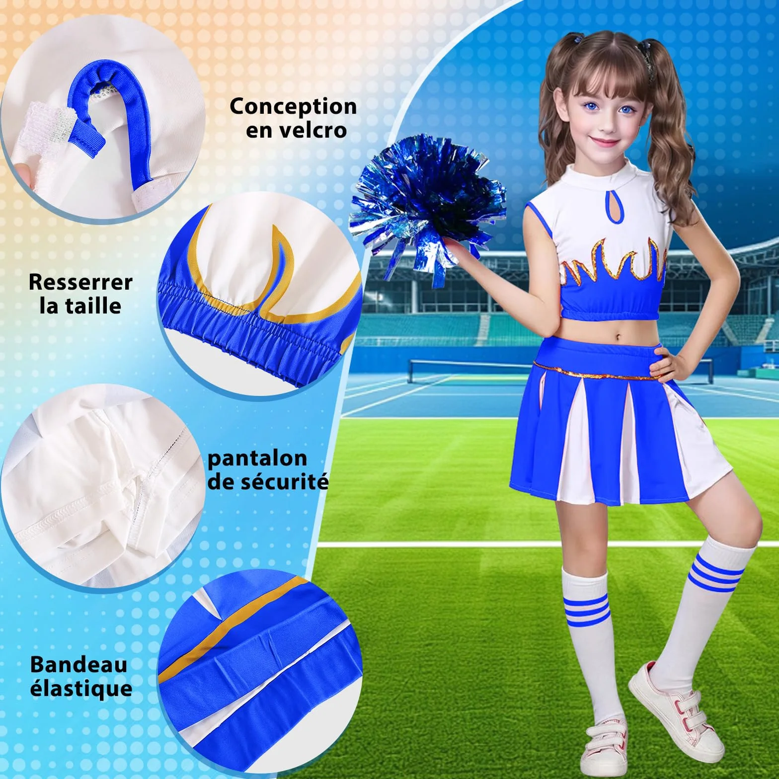 Robe de pom-pom girl pour fille avec serre-tête uniforme cheerleading carnaval anniversaire Halloween fêtes Cosplay 3-15 ans