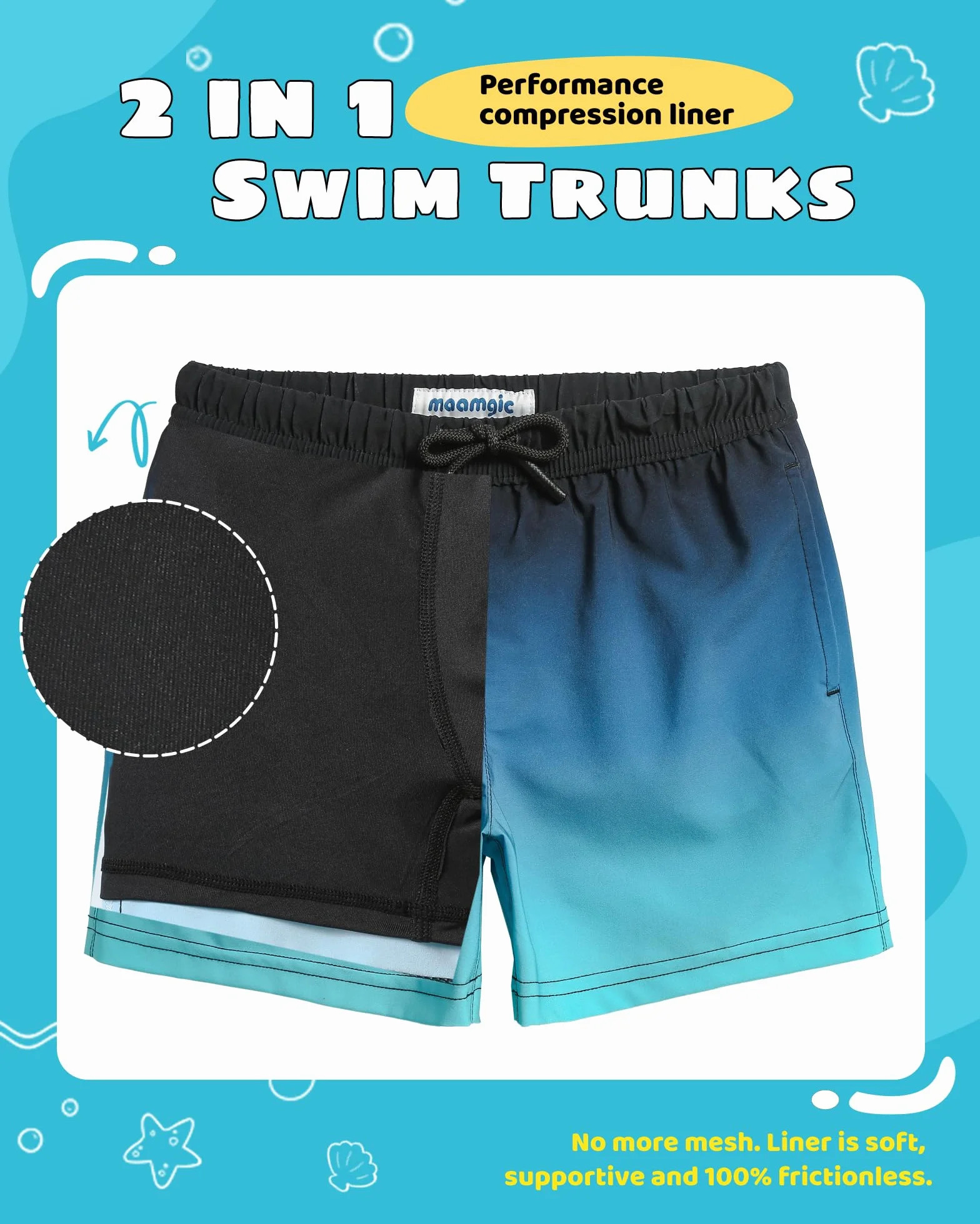 Maamgic Maillot De Bain Garçon Short De Bain Enfant 2 en 1 Séchage Rapide Short De Natation avec Poches