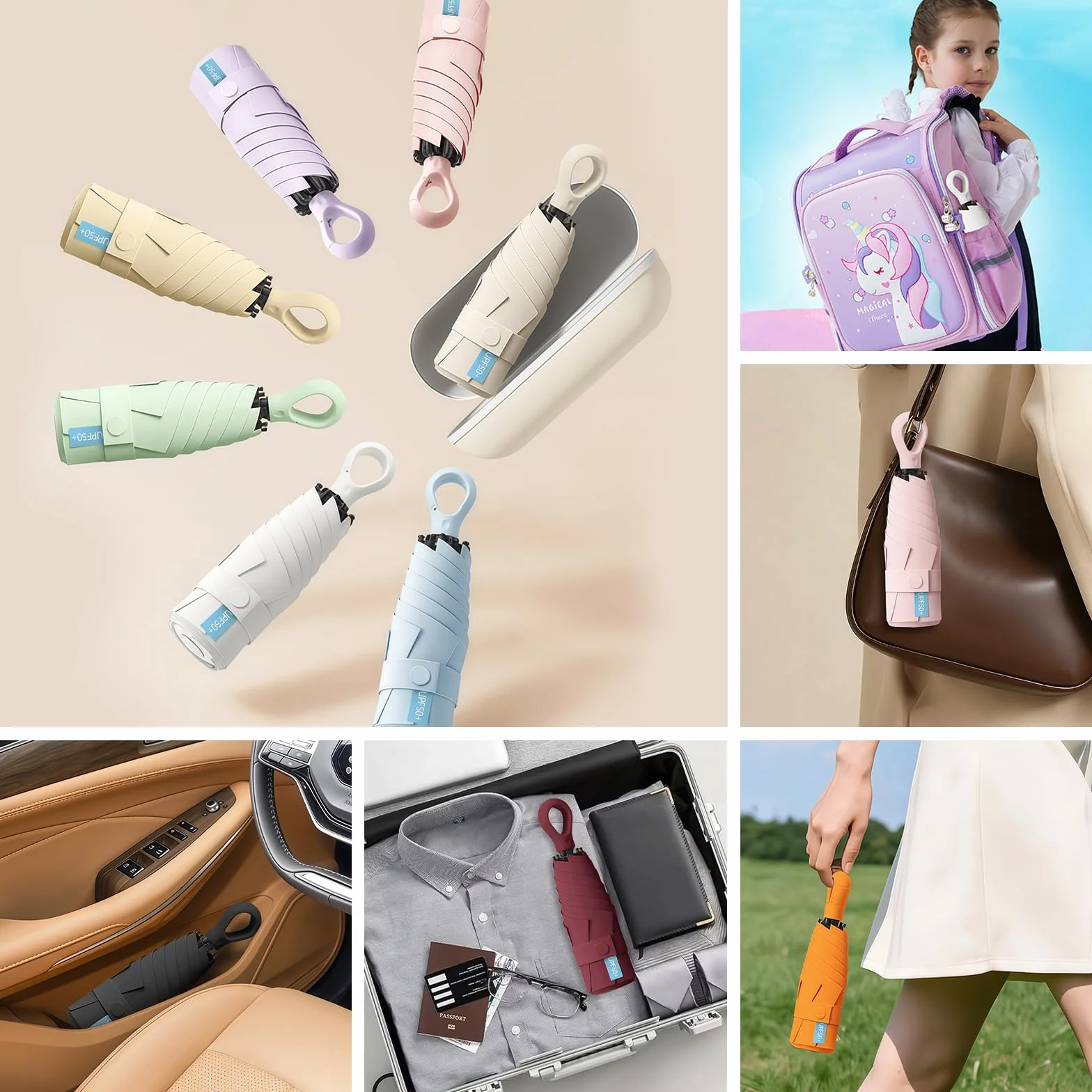 HCQC Parapluie Pliable Mini Anti-UV Compact Léger Voyage Homme Femme Protection Soleil Pluie Kapsel-Etui
