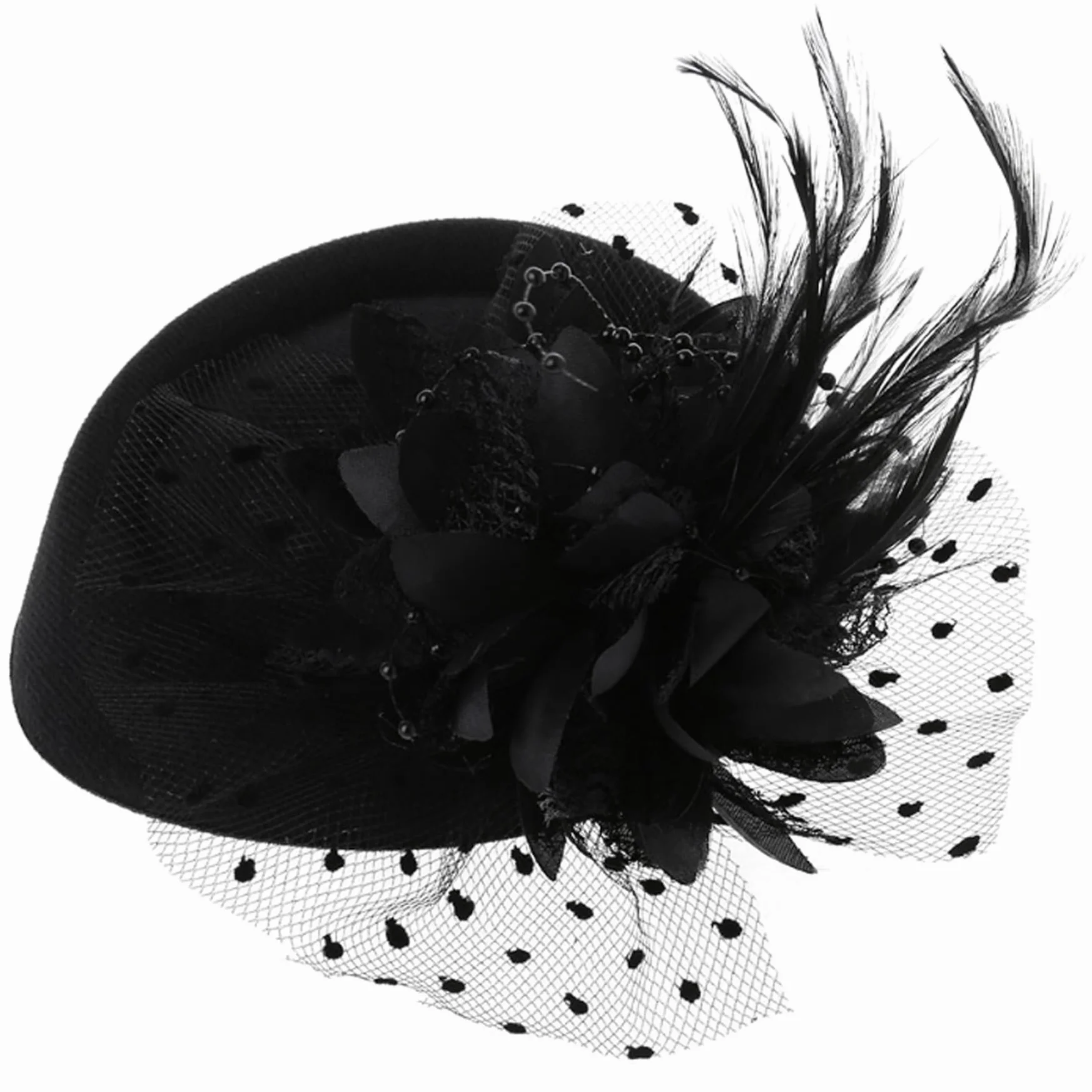 Chapeaux Fascinateurs Vintage Noirs pour Femmes Plumes Cocktail Mariage