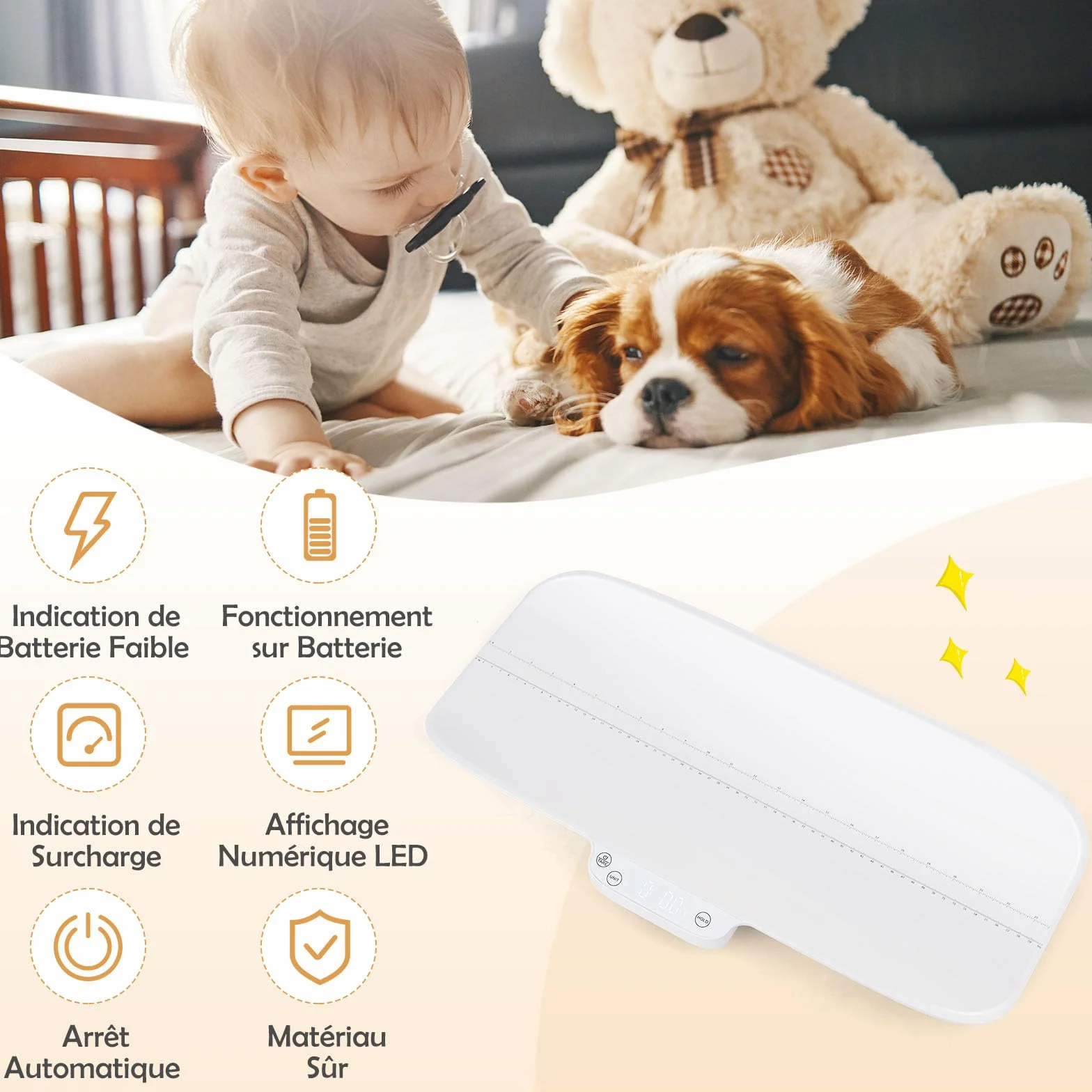 DREAMADE Pèse-bébé Numérique 30KG Balance Enfants Animal Multifonctionnel 4 Modes Affichage LED Précise 2g Fonction Maintien Échelle 60CM Bluetooth