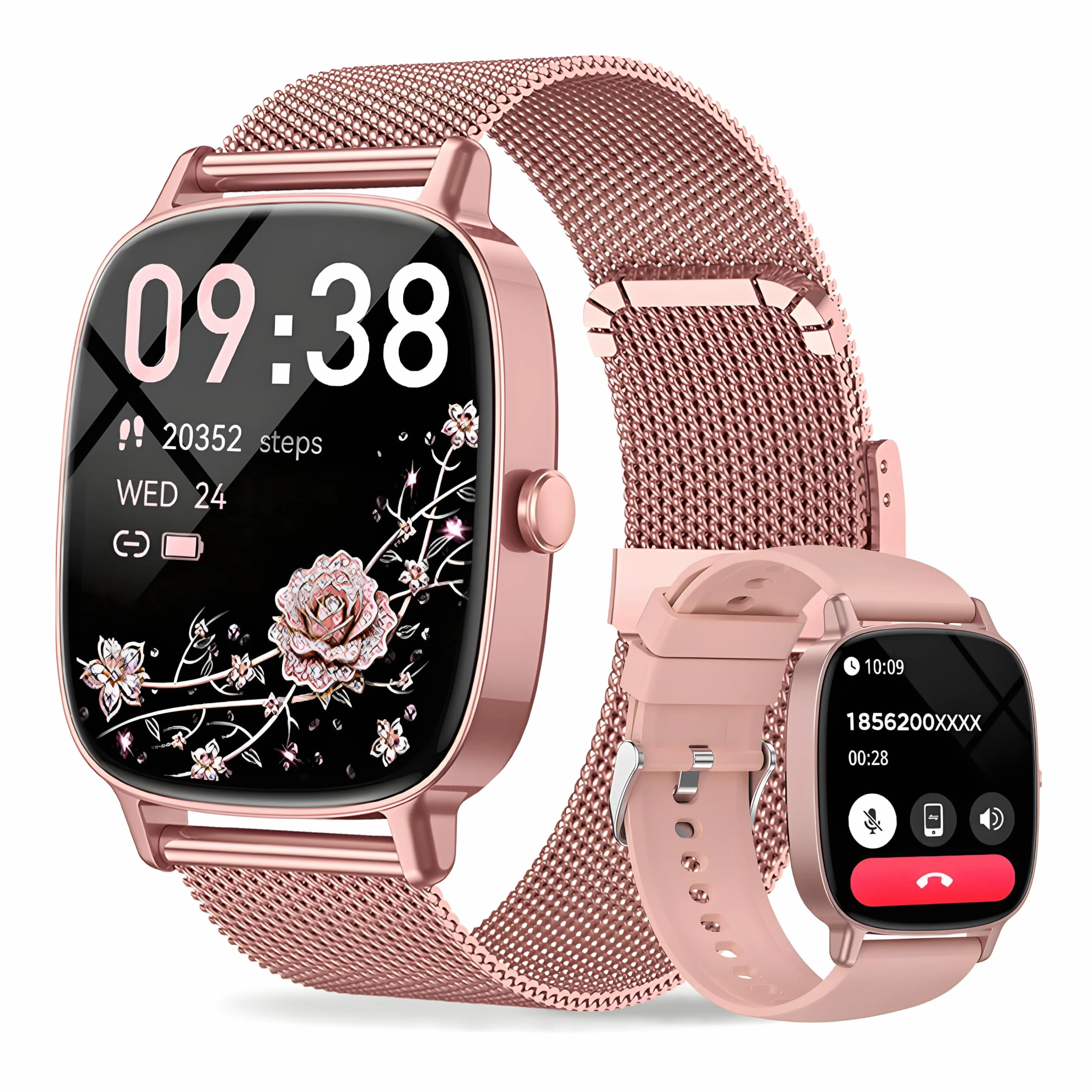 Montre connectée Femme 1,85 Pouces IP68 Cardiofréquencemètre Podomètre Rose
