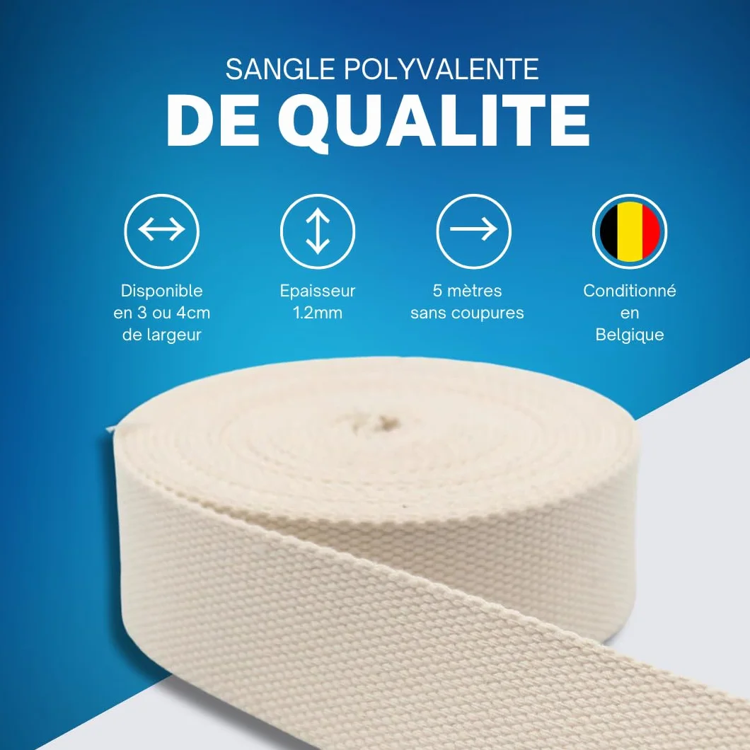 Sangle Coton Lourd épais Ecru 5m 3cm