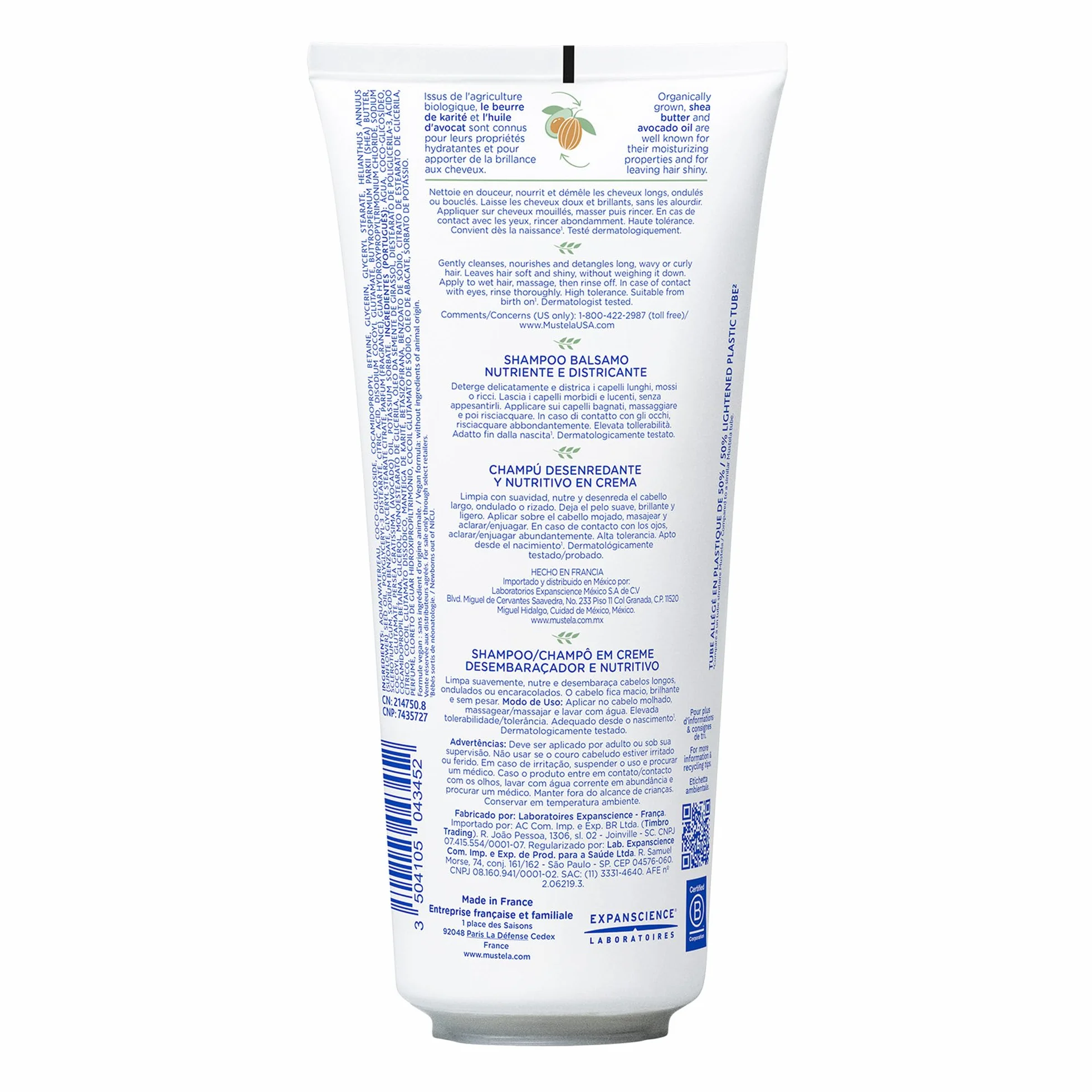 Mustela Shampoing Crème Démêlant Enfant Nourrissant Cheveux Bouclés Longs Ondulés Beurre de Karité Bio Huile d'Avocat