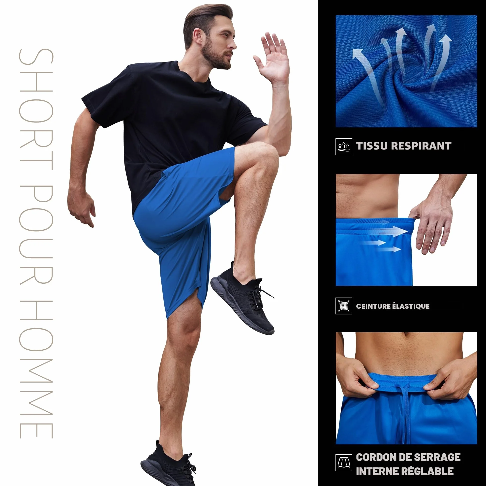 Shorts Sport Homme Lot de 5 avec Poches Taille Élastique Séchage Rapide Running Gym Basket-Ball