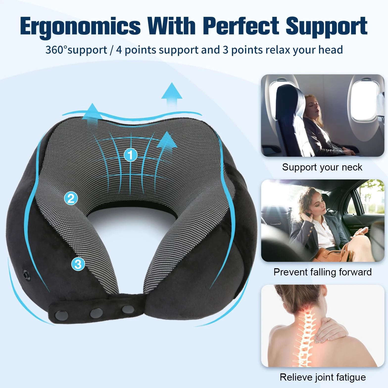 Cirorld Oreiller de Voyage en Mousse à Mémoire de Forme, Coussin de Nuque Ergonomique Réglable et Compact pour Adultes